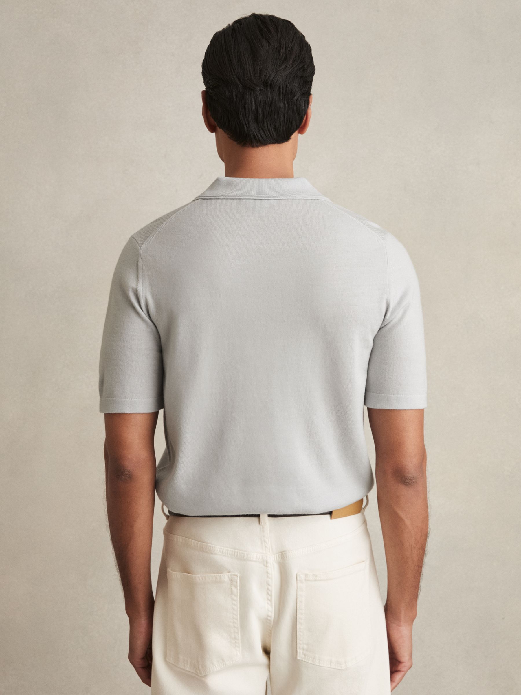 Merino Wool Short-Sleeve Polo Shirt in Iced Blue - Image 5 of 6