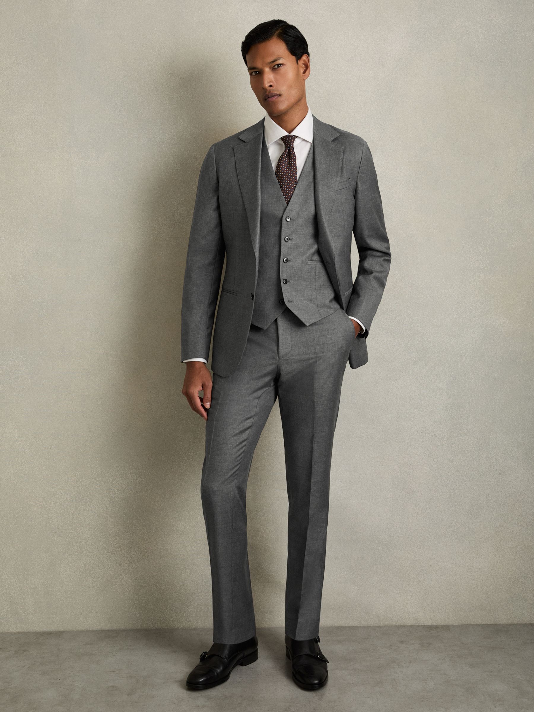 Slim-Fit Wool Suit Waistcoat in Grey - Image 1 of 7