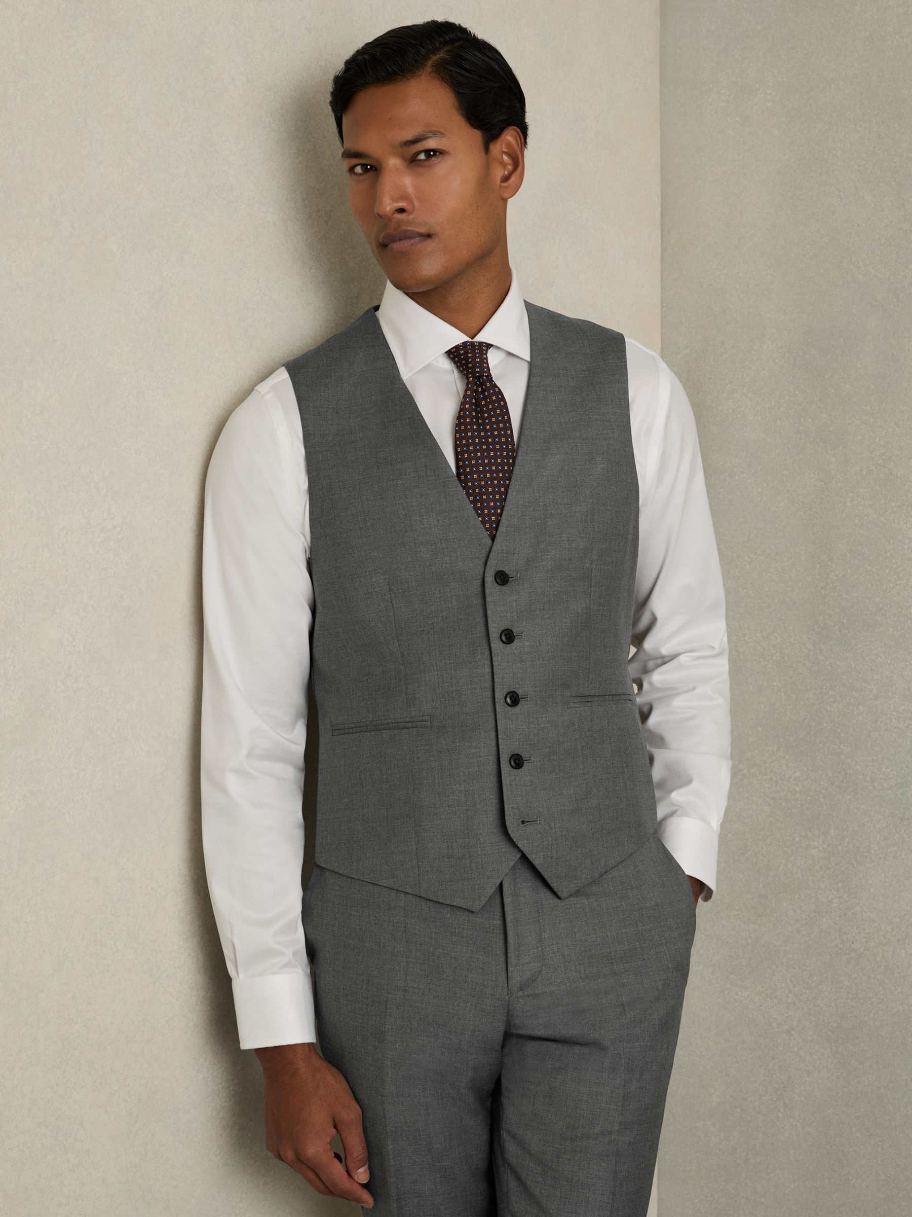 Slim-Fit Wool Suit Waistcoat in Grey - Image 3 of 7