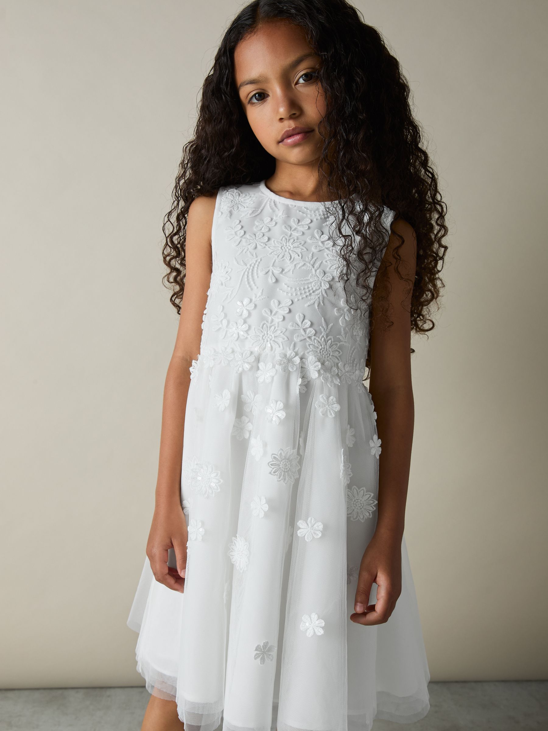 4-9 yrs Tulle Floral-Embroidered Bridesmaid Dress in Ivory - Image 3 of 4