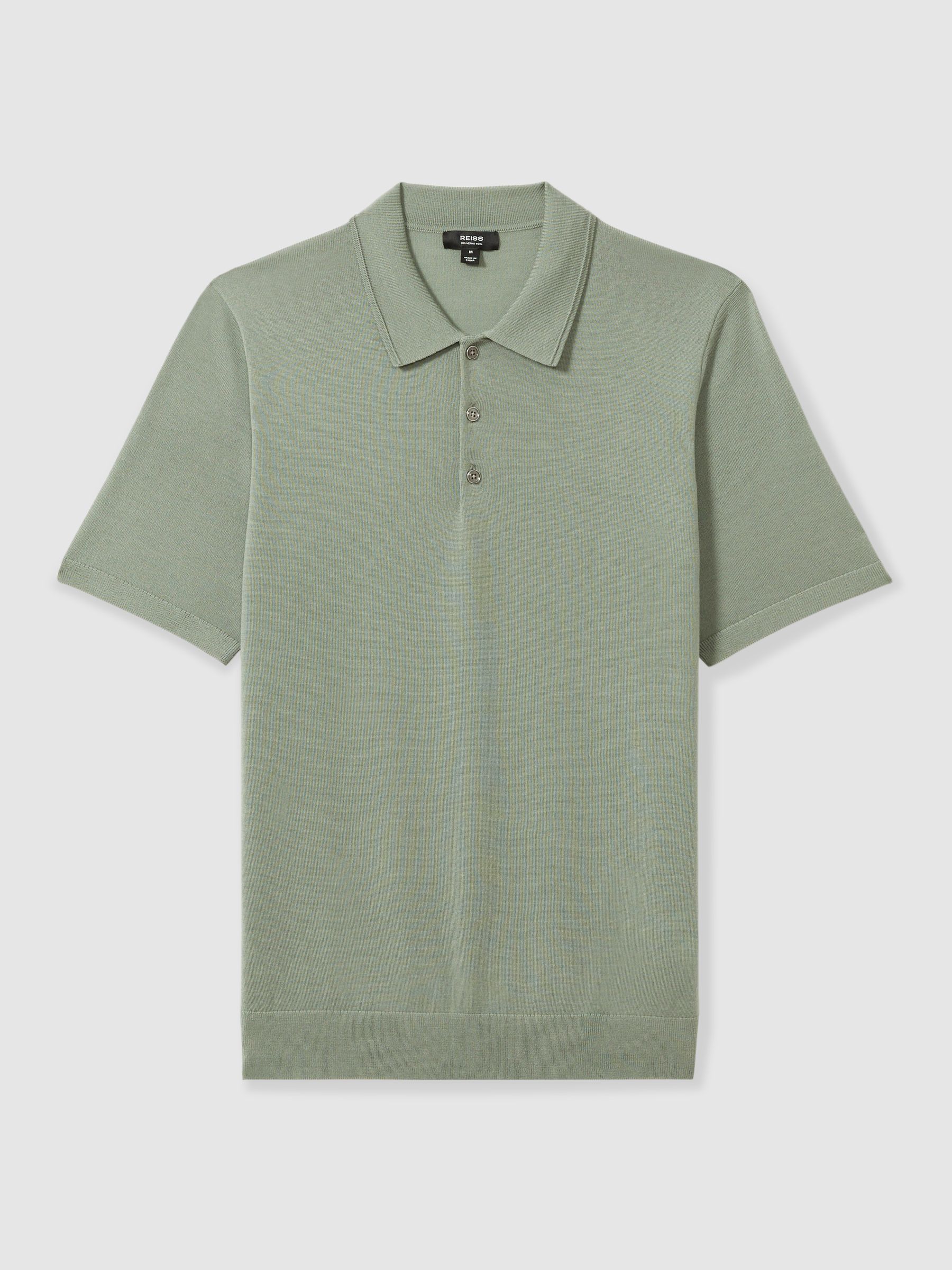 Merino Wool Short-Sleeve Polo Shirt in Herb Green - Image 2 of 6