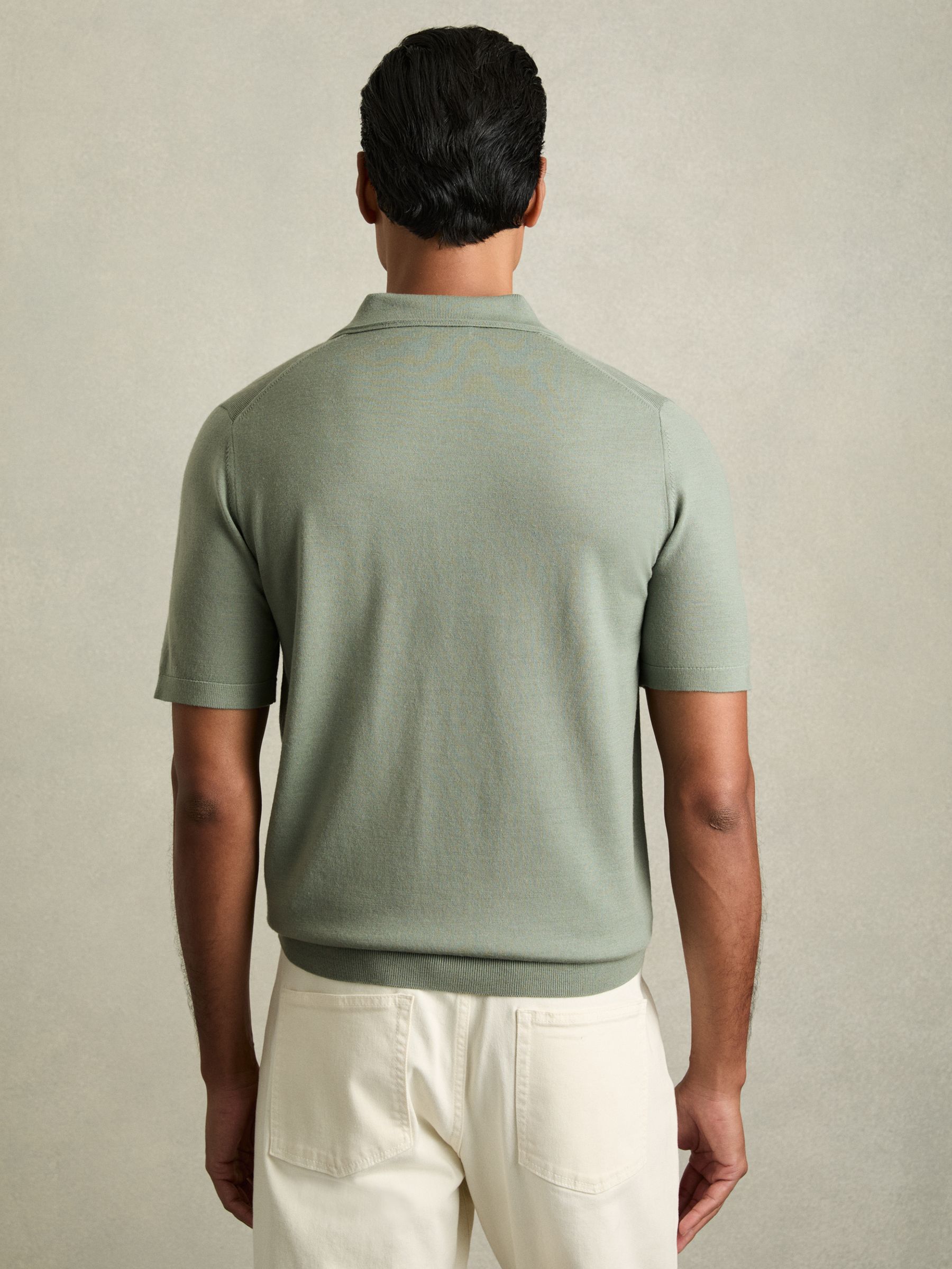 Merino Wool Short-Sleeve Polo Shirt in Herb Green - Image 5 of 6
