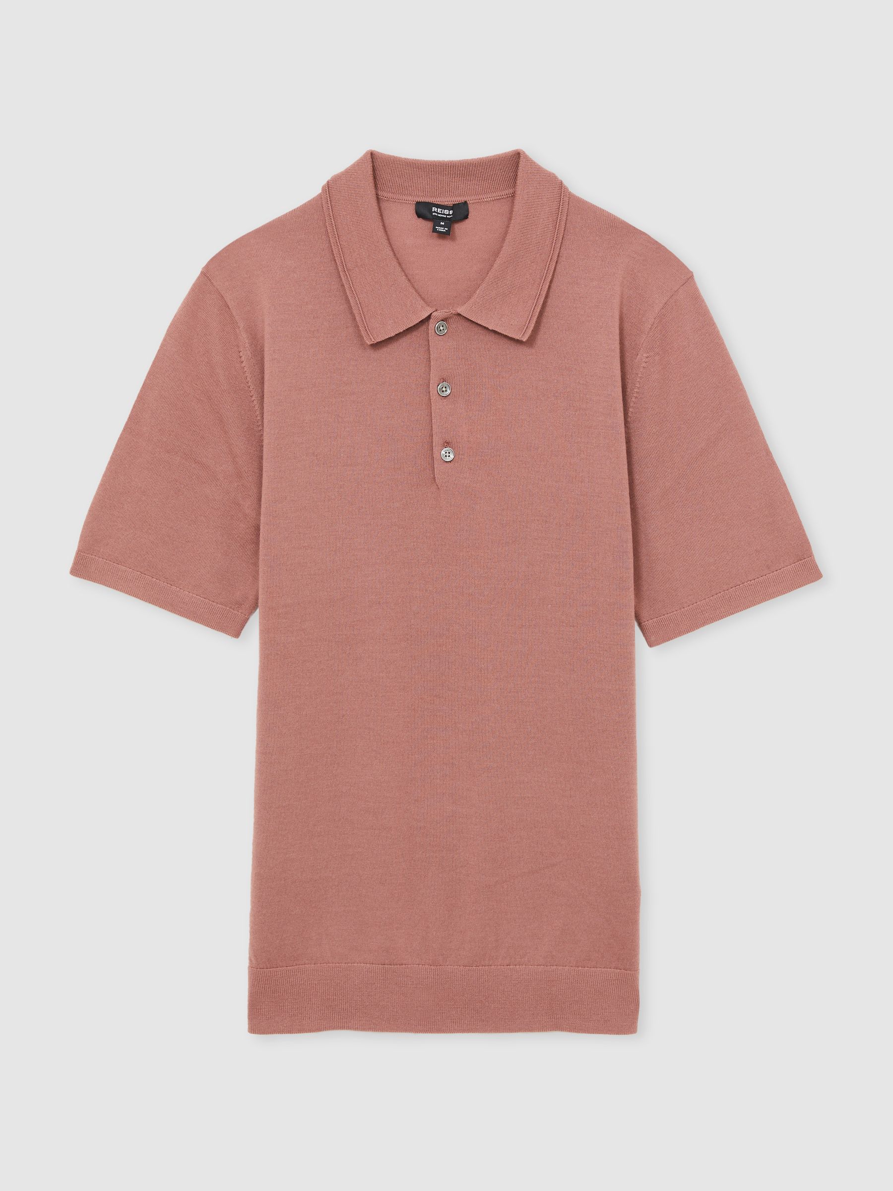 Merino Wool Short-Sleeve Polo Shirt in Dusty Blush Pink - Image 2 of 5