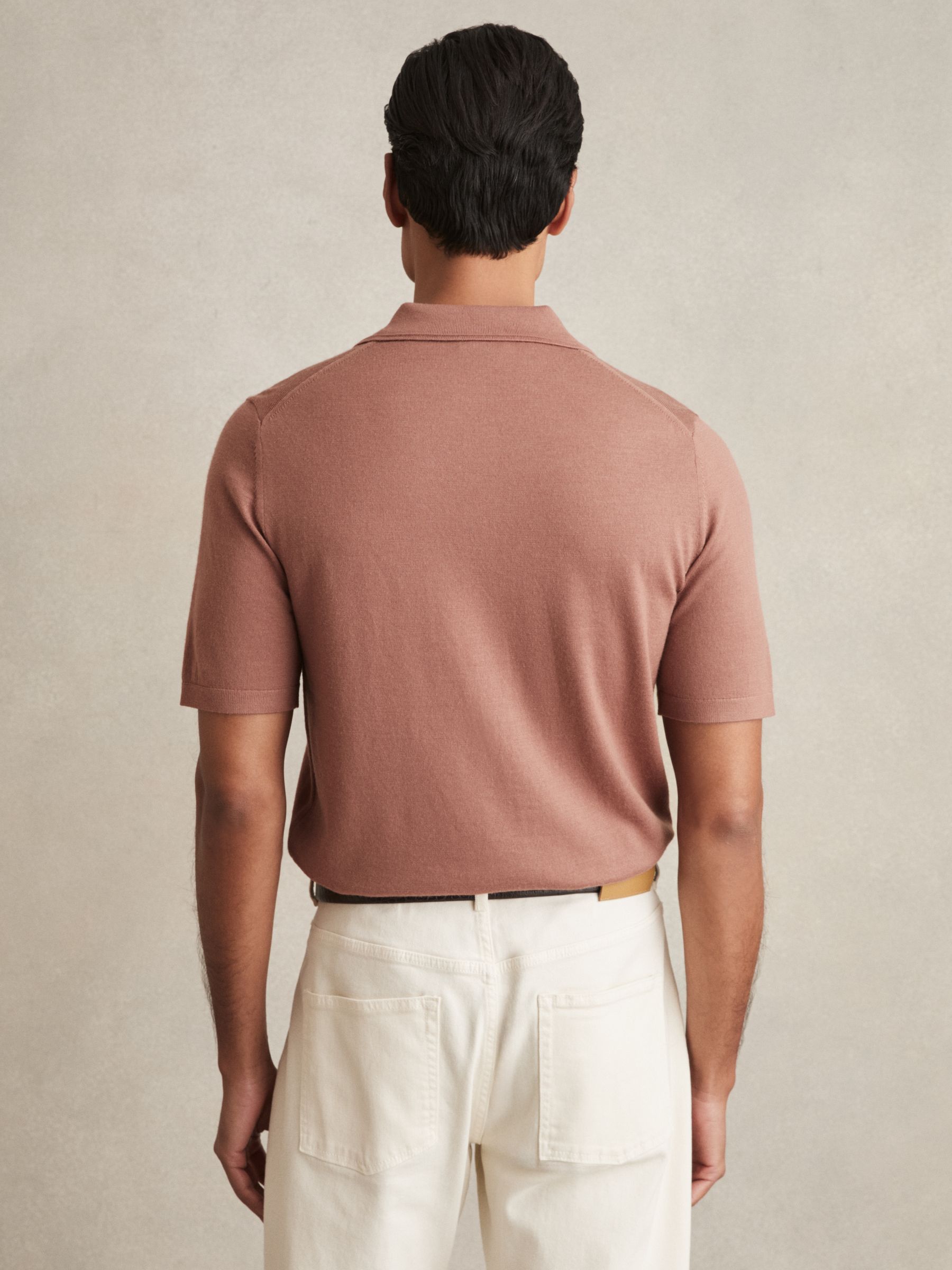 Merino Wool Short-Sleeve Polo Shirt in Dusty Blush Pink - Image 4 of 5