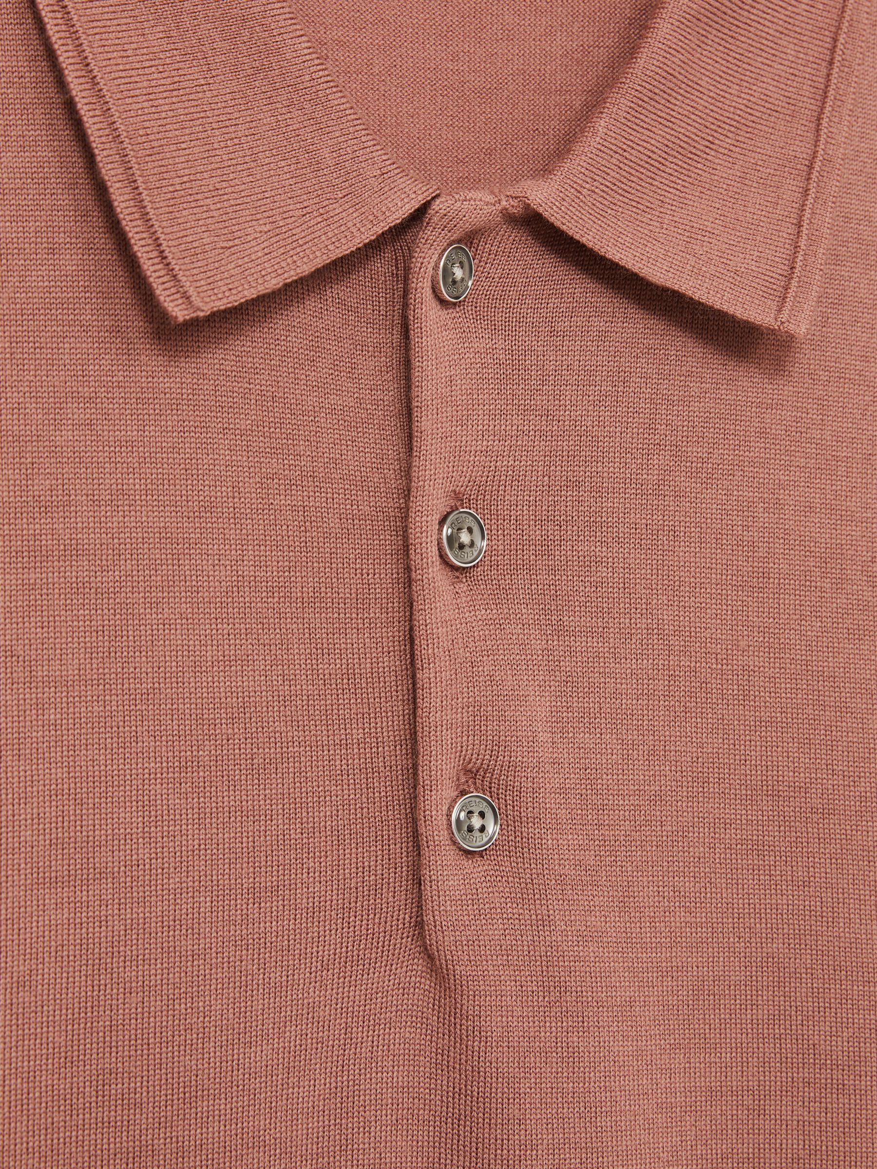 Merino Wool Short-Sleeve Polo Shirt in Dusty Blush Pink - Image 5 of 5