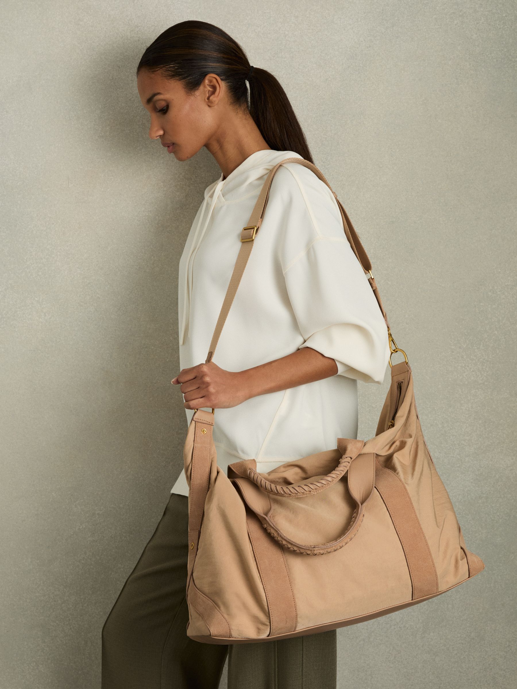 Braided-Handle Soft Weekend Bag in Blush - Image 2 of 5