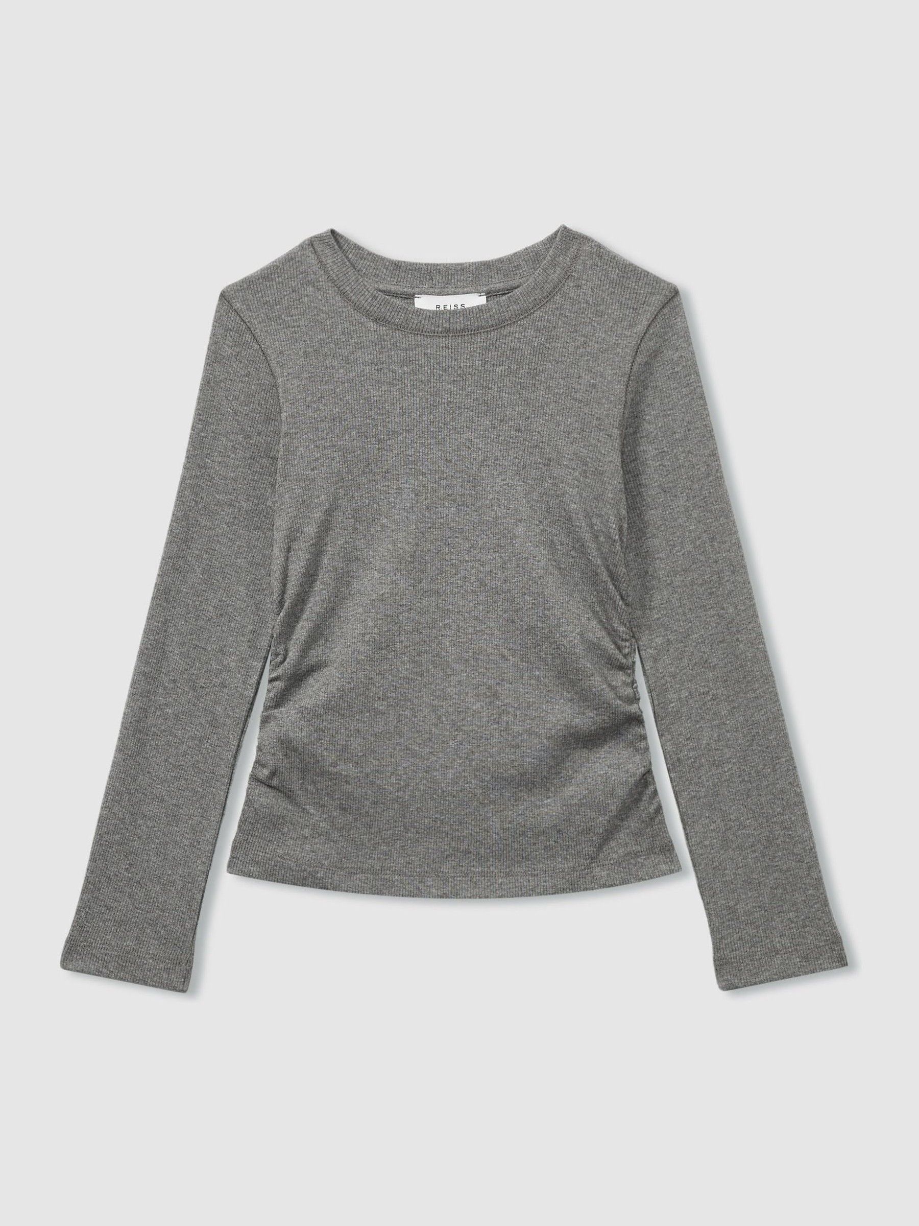 4-9 yrs Cotton-Blend Ruched T-Shirt in Grey - Image 2 of 4
