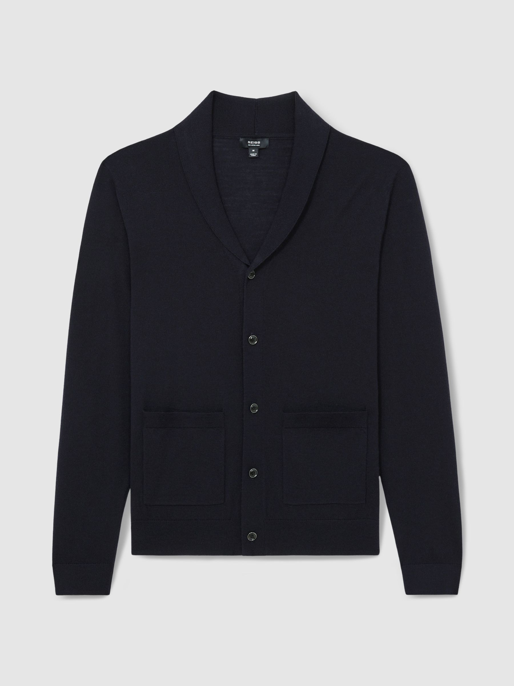 Merino Wool Shawl-Collar Cardigan in Navy - Image 2 of 7
