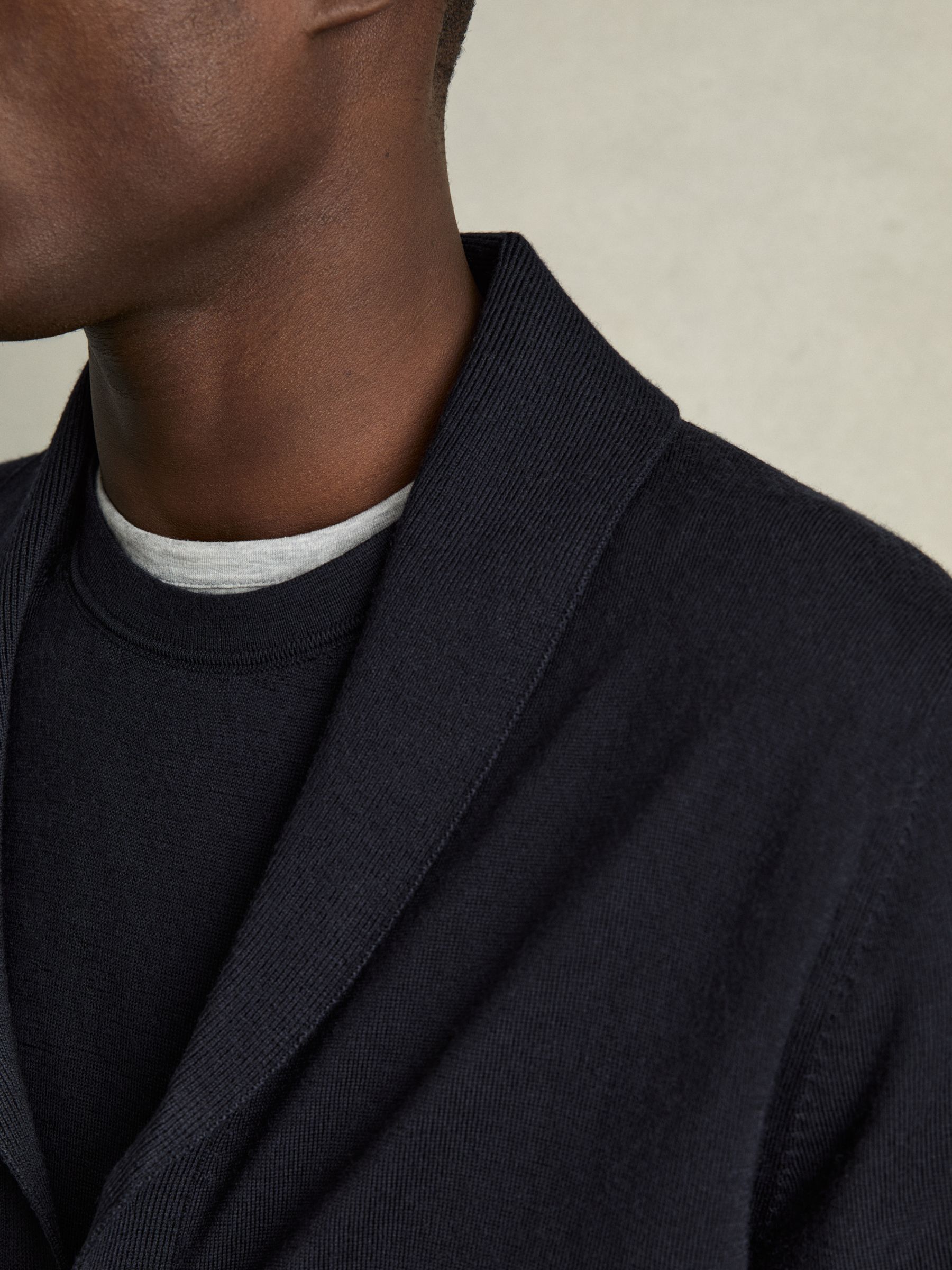 Merino Wool Shawl-Collar Cardigan in Navy - Image 5 of 7
