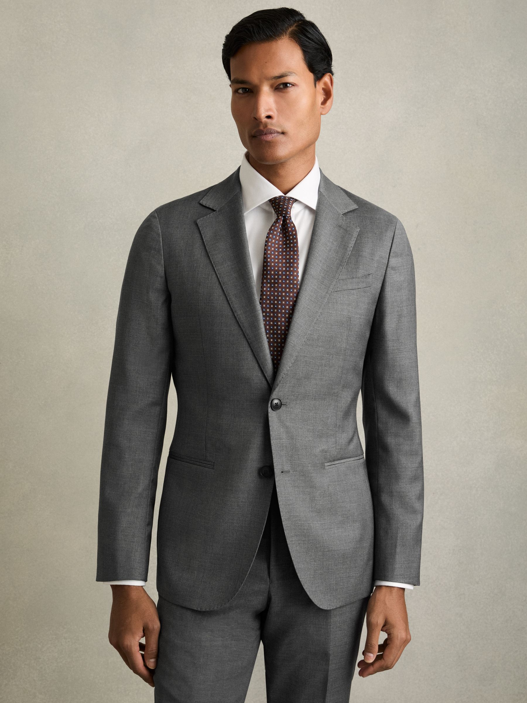 Slim-Fit Single Breasted Wool Suit Jacket in Grey - Image 3 of 11