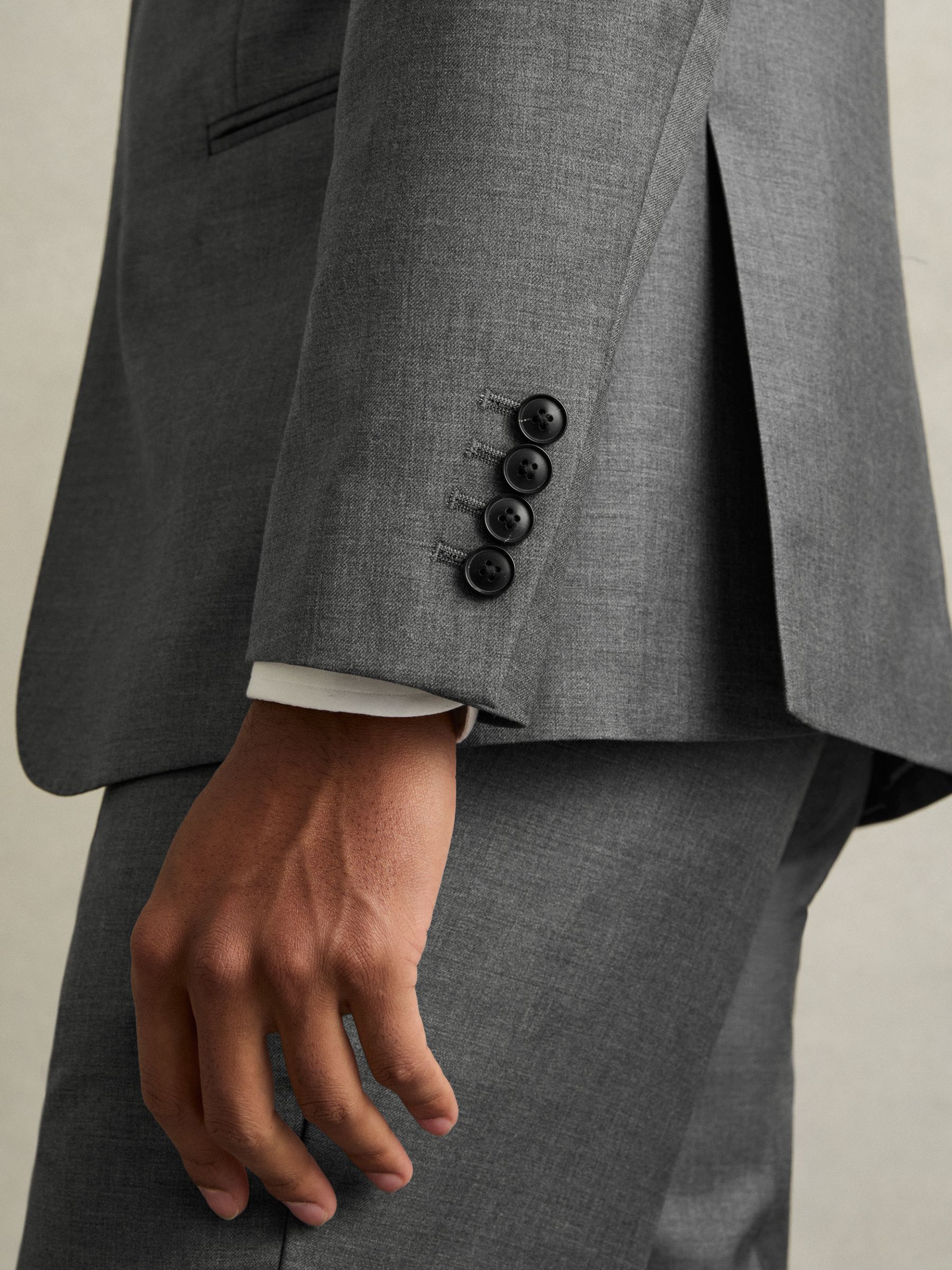 Slim-Fit Single Breasted Wool Suit Jacket in Grey - Image 7 of 11