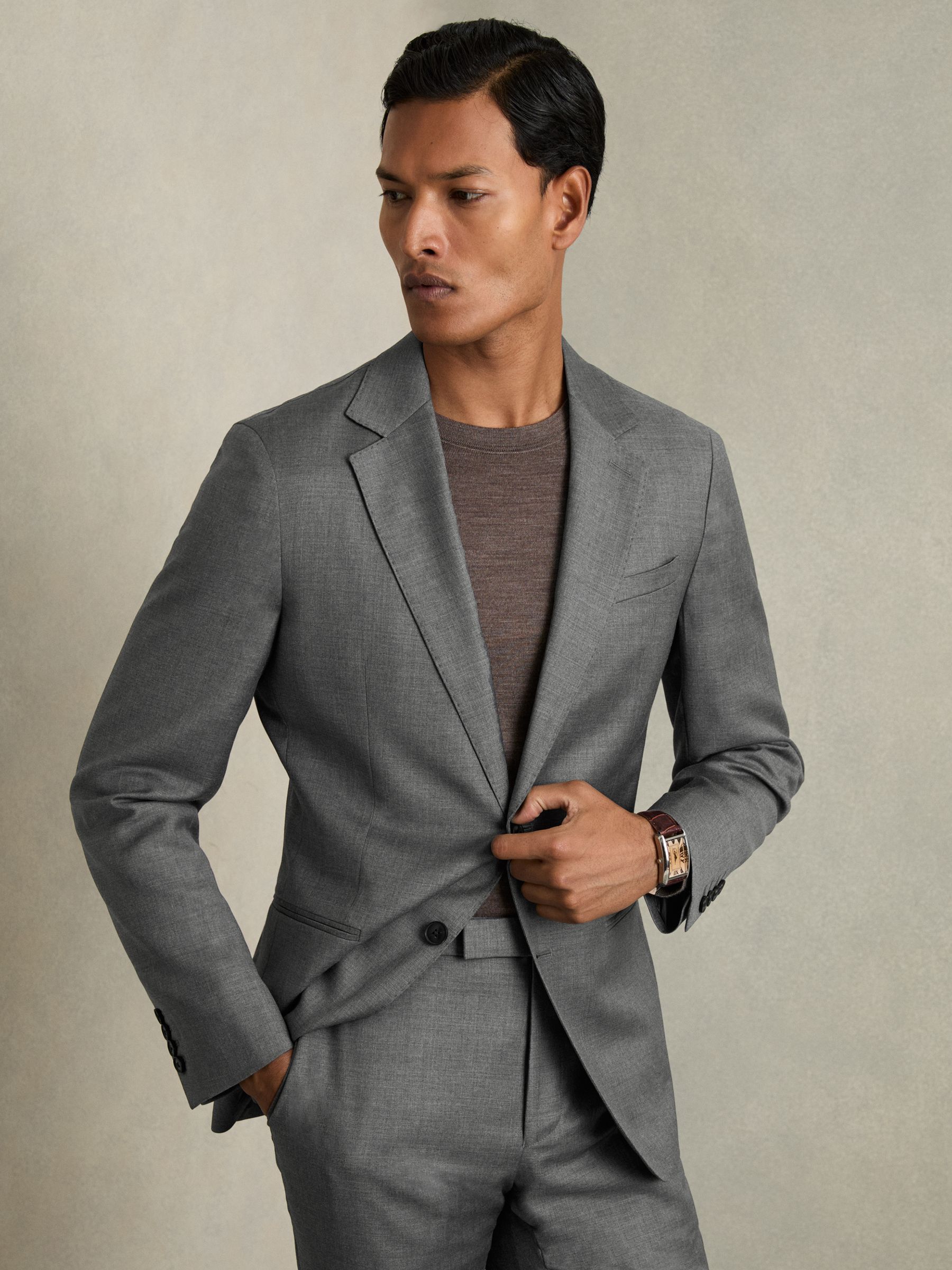 Slim-Fit Single Breasted Wool Suit Jacket in Grey - Image 9 of 11