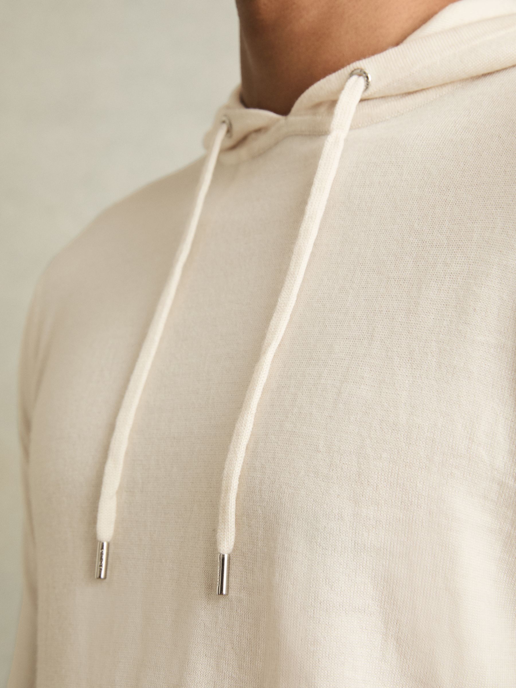 Merino Wool Drawstring Hoodie in Snow White - Image 3 of 6