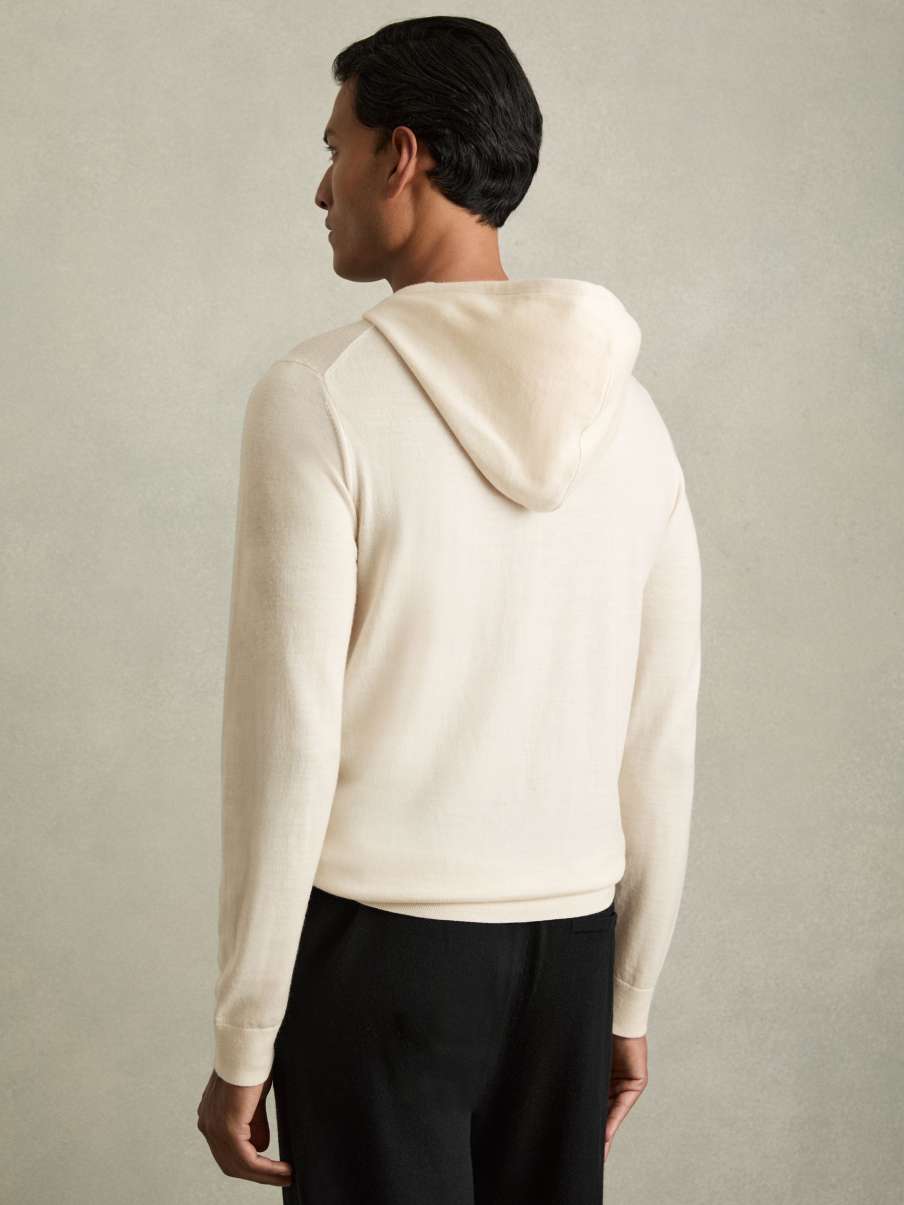 Merino Wool Drawstring Hoodie in Snow White - Image 4 of 6
