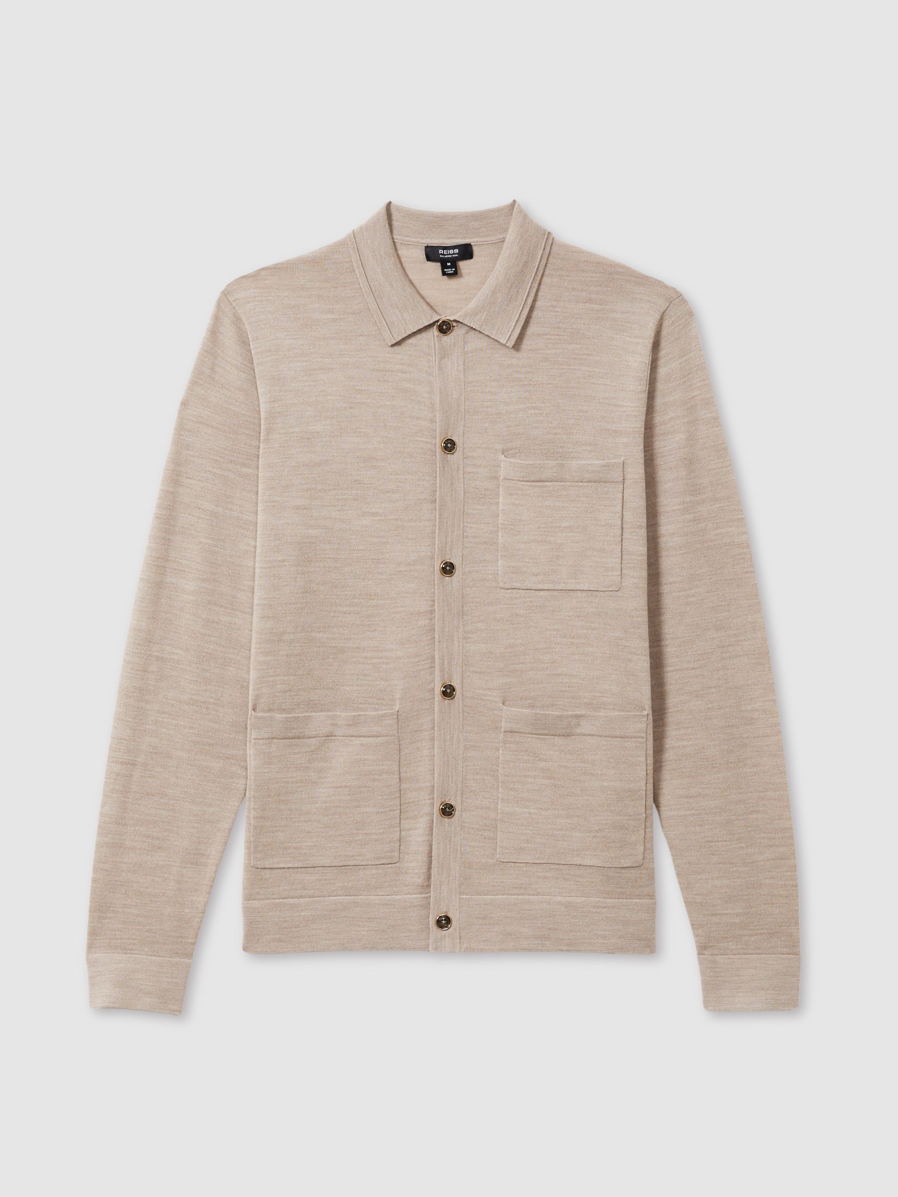Merino Wool Button-Through Cardigan in Wheat Melange - Image 2 of 7