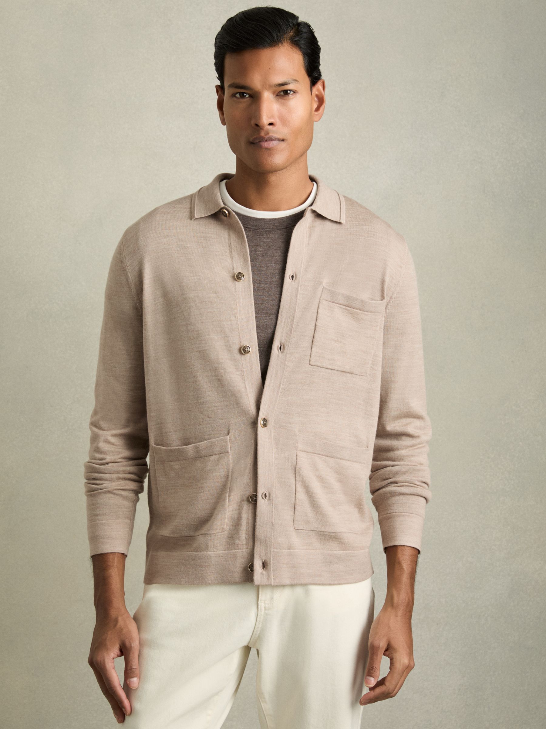 Merino Wool Button-Through Cardigan in Wheat Melange - Image 3 of 7