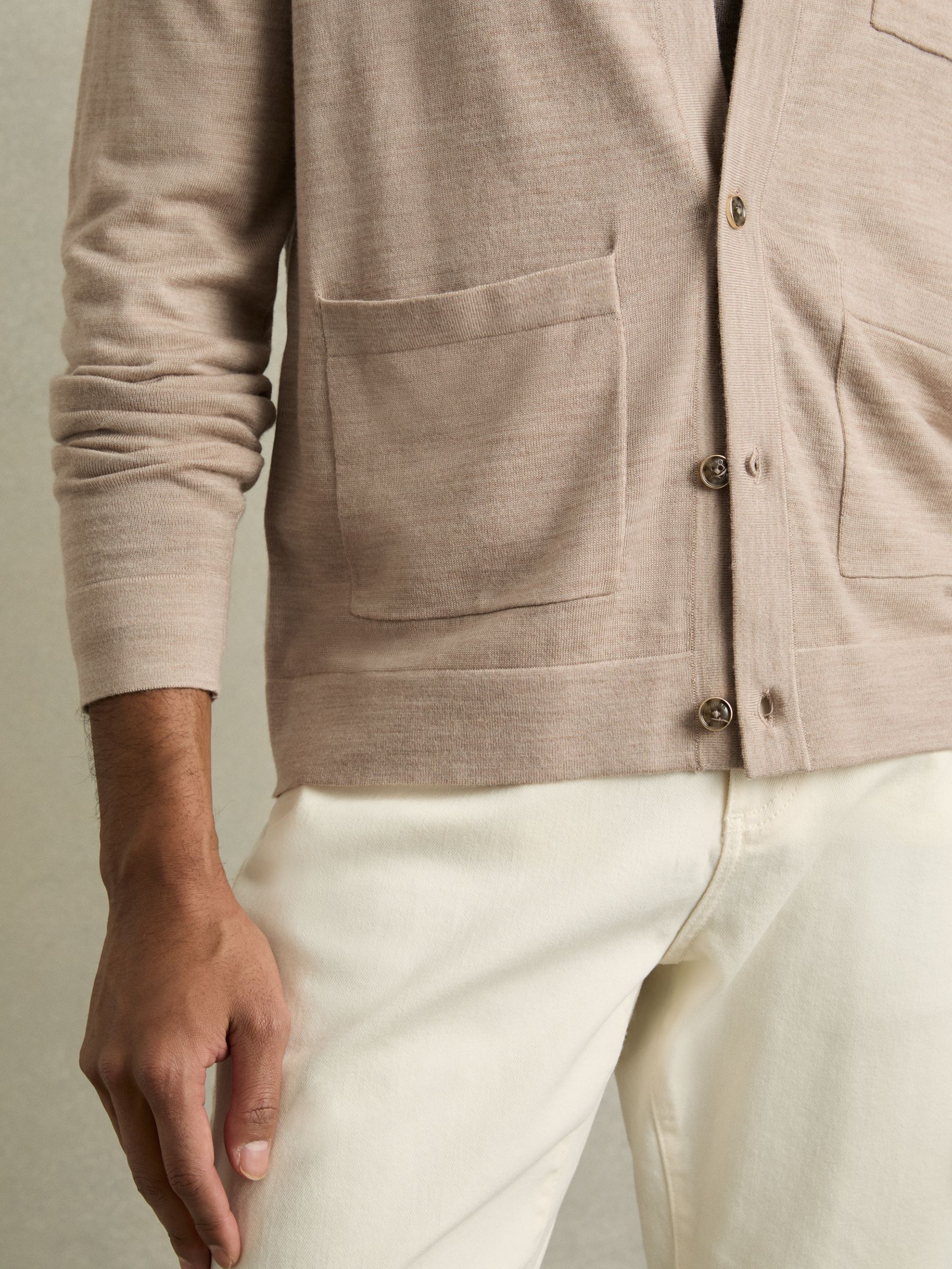 Merino Wool Button-Through Cardigan in Wheat Melange - Image 6 of 7