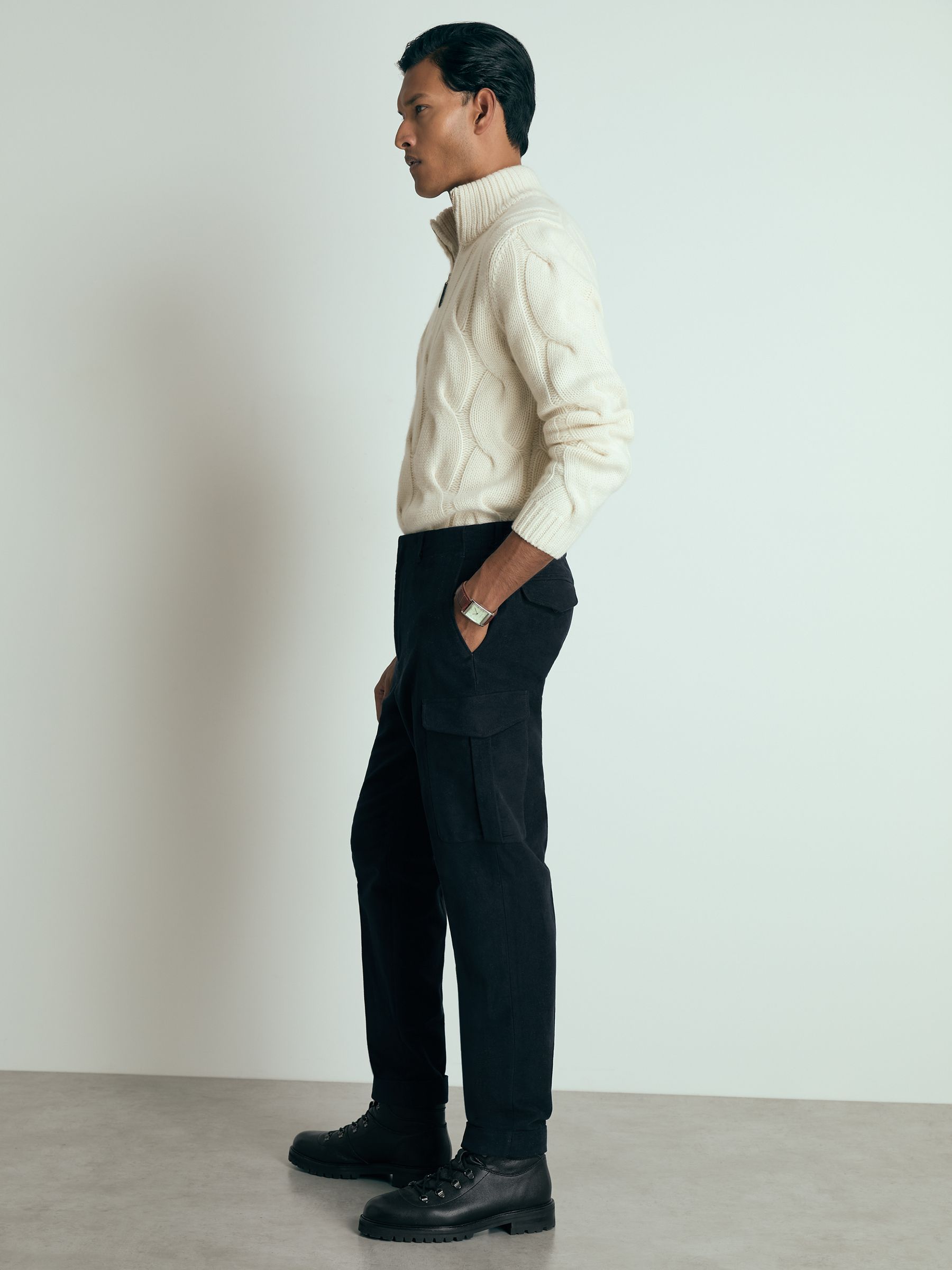 Atelier Cotton-Moleskin Cargo Trousers in Navy - Image 1 of 6