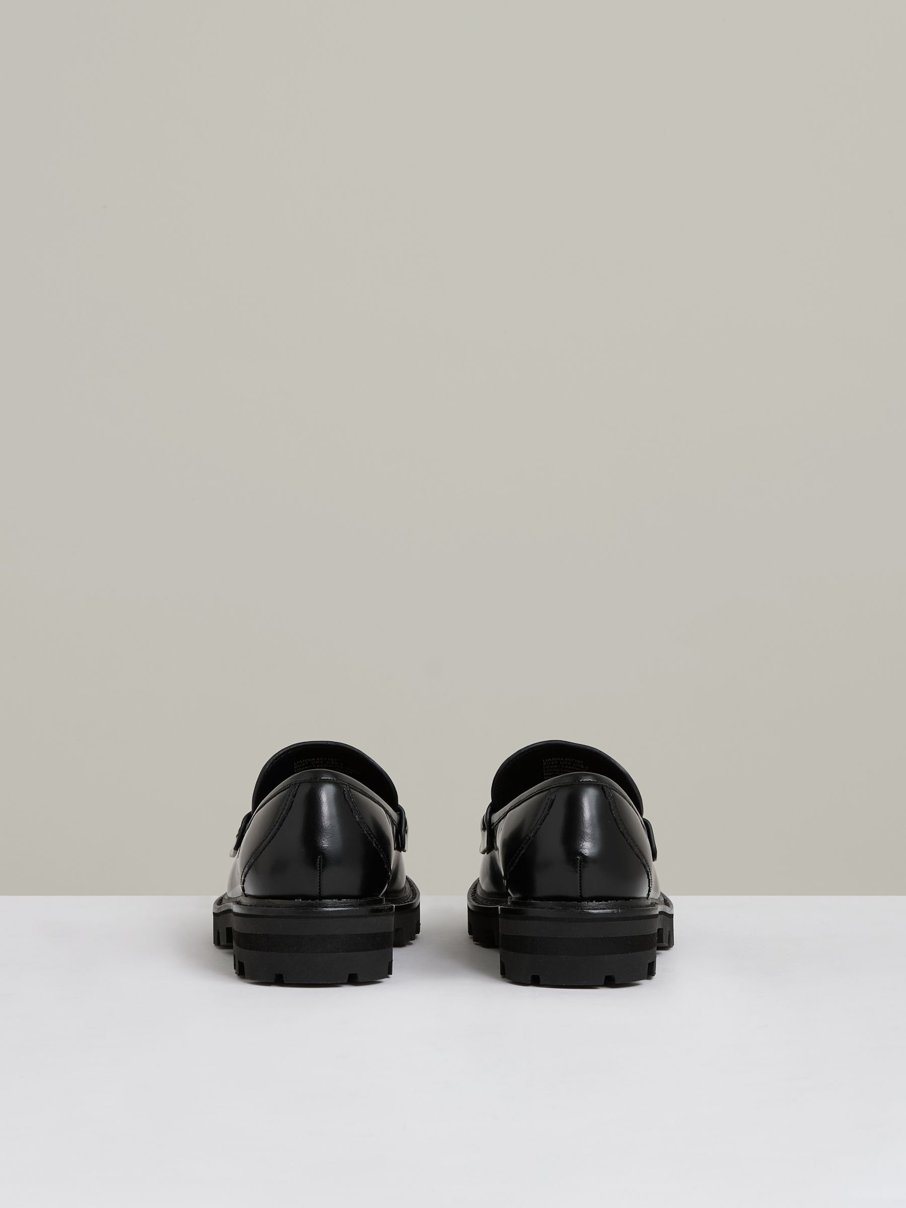 Leather Fringed Chunky Penny Loafers in Black - image 4