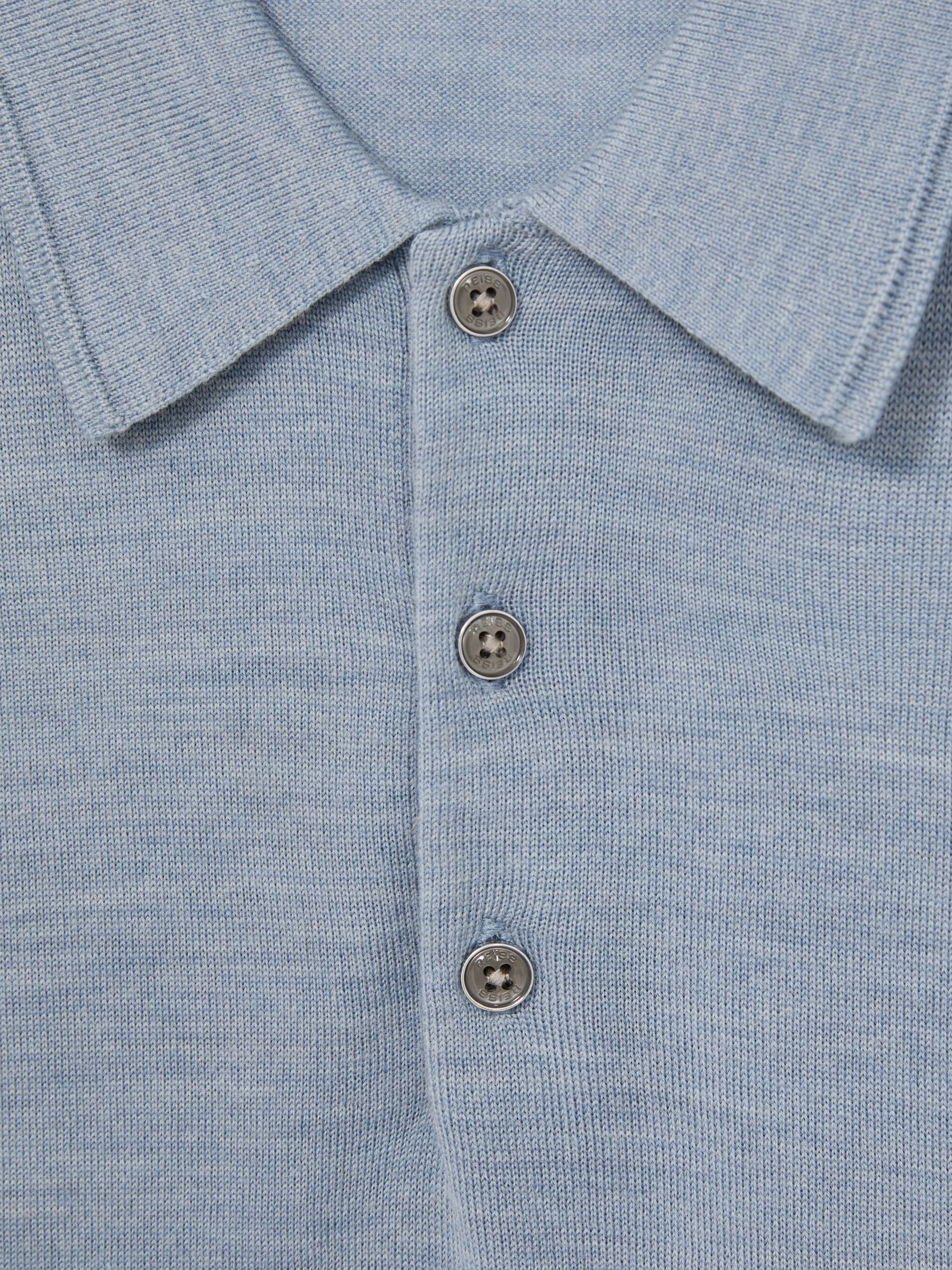 Merino Wool Short-Sleeve Polo Shirt in Soft Blue - Image 6 of 6