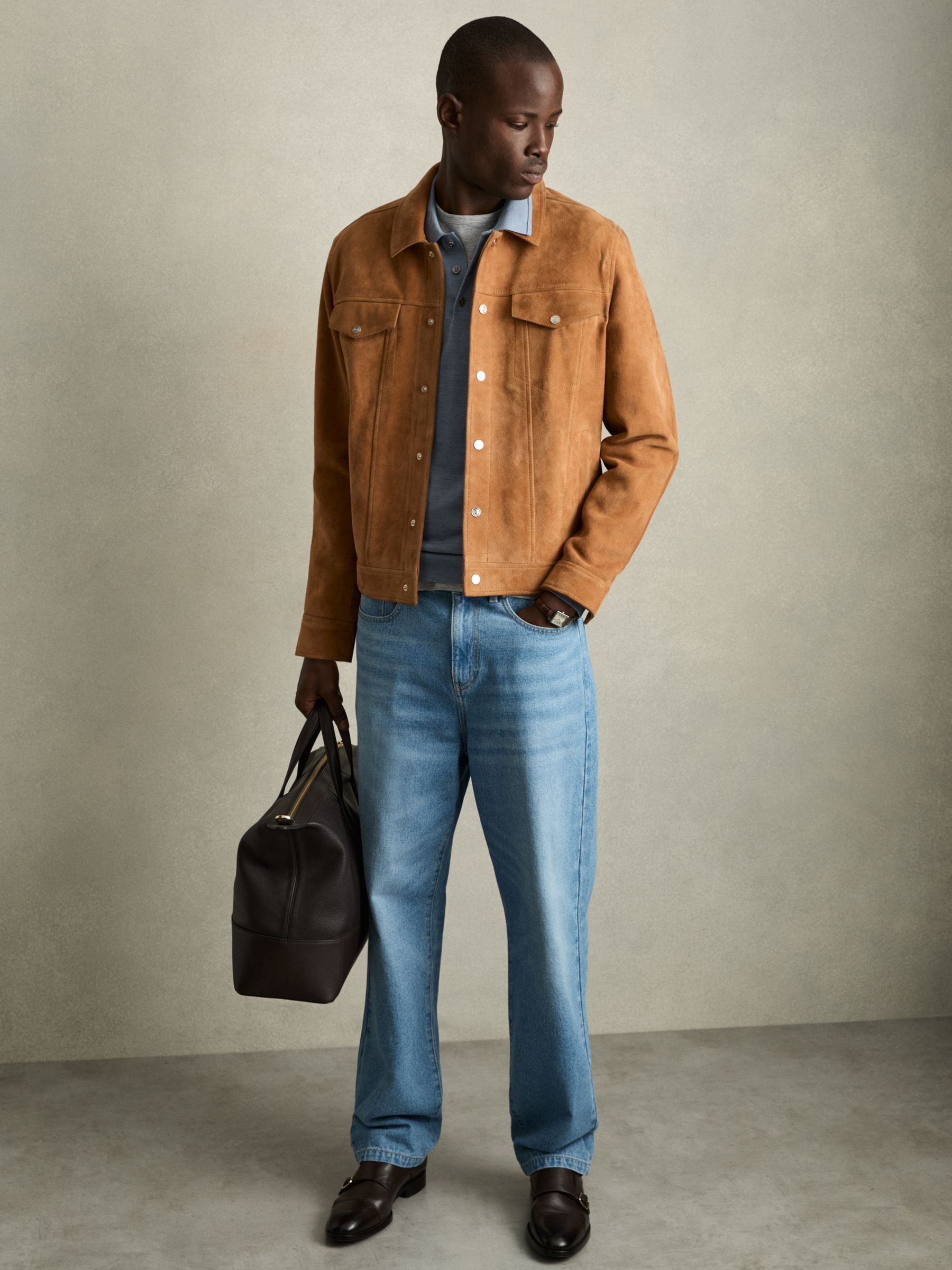 Merino Wool Long Sleeve Polo Shirt in Soft Blue Melange - Image 6 of 7