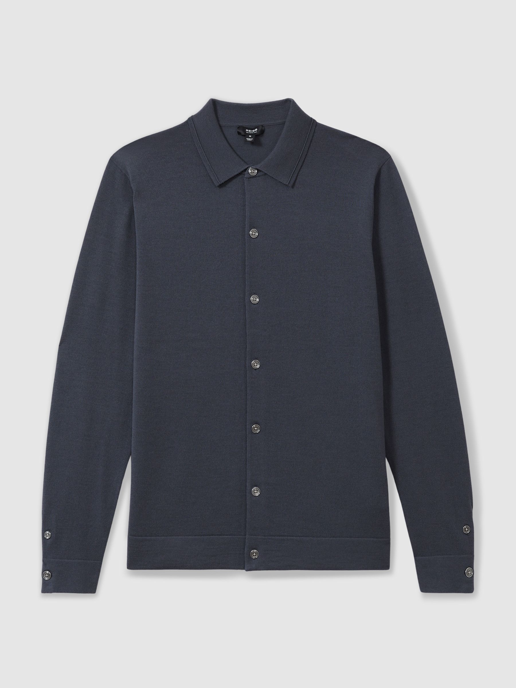 Merino Wool Button-Through Cardigan in Blackened Blue - Image 2 of 6