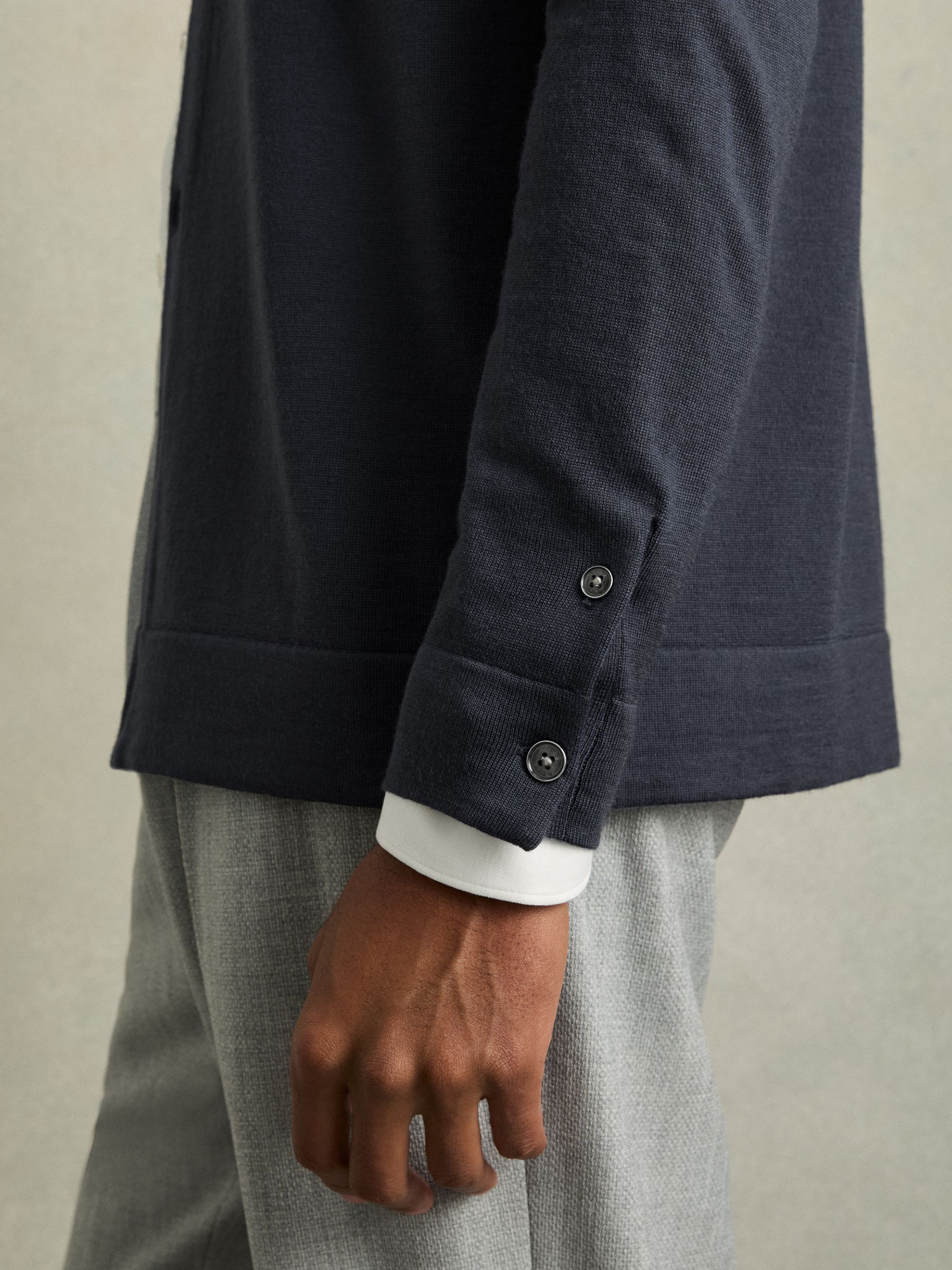 Merino Wool Button-Through Cardigan in Blackened Blue - Image 3 of 6