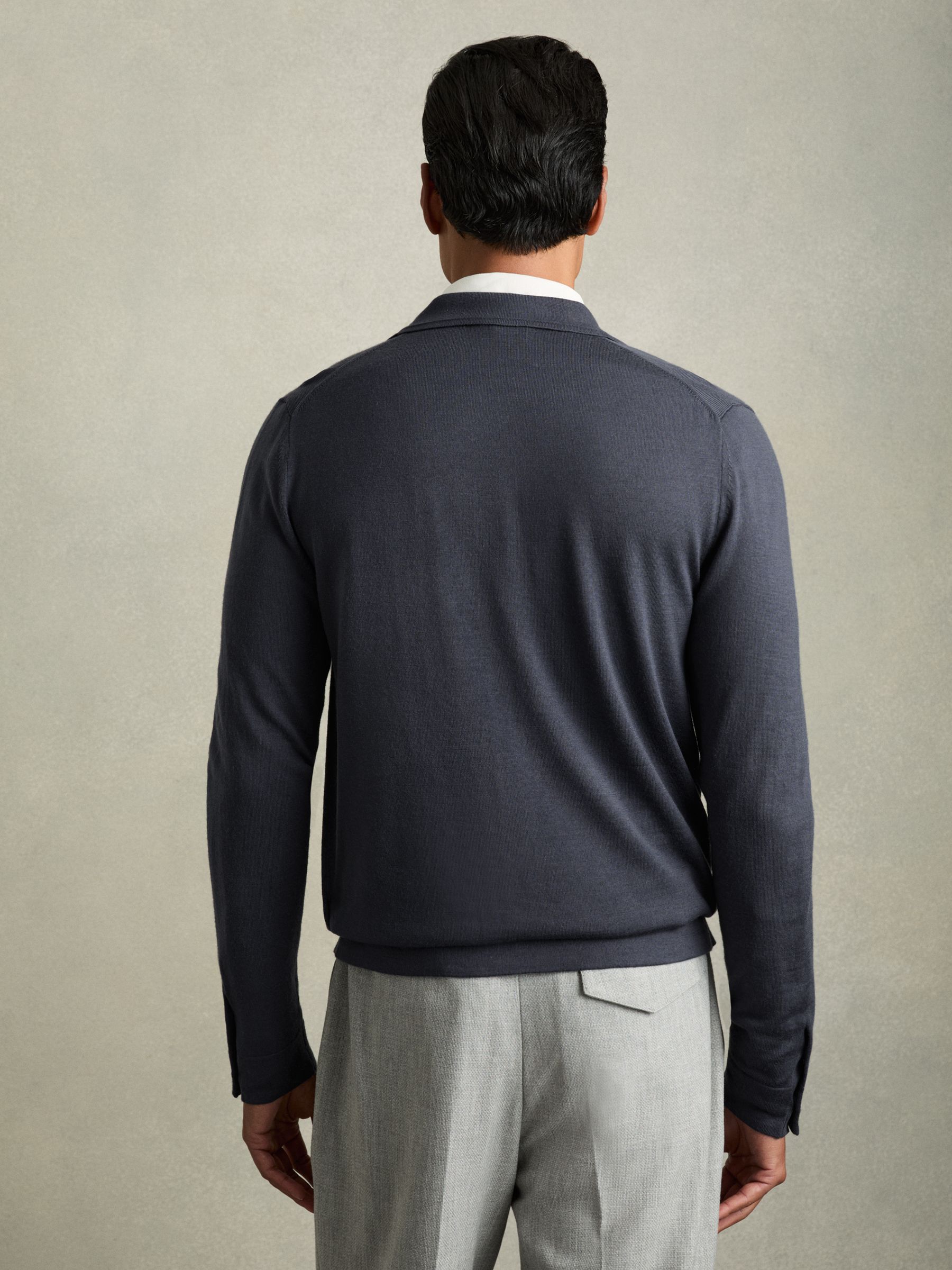 Merino Wool Button-Through Cardigan in Blackened Blue - Image 4 of 6
