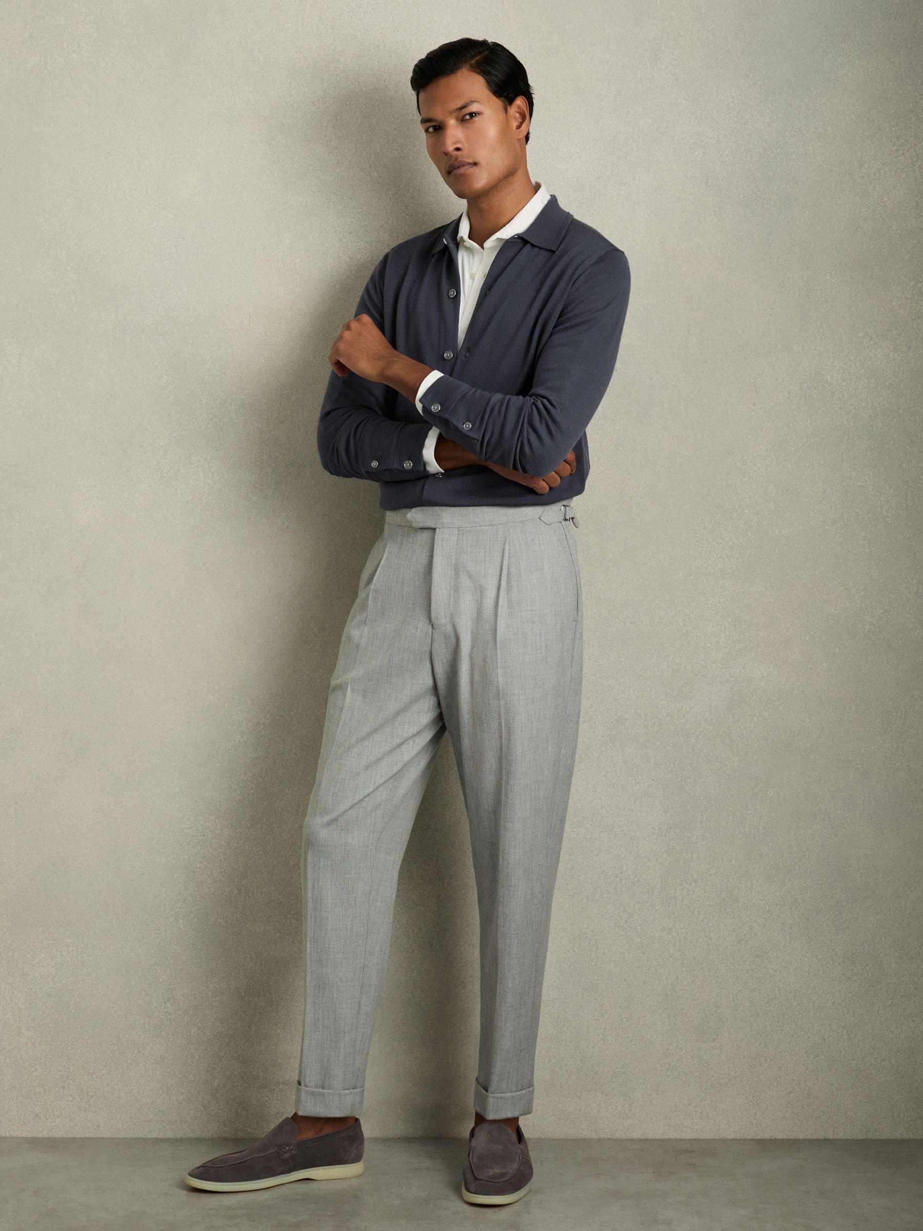 Merino Wool Button-Through Cardigan in Blackened Blue - Image 5 of 6