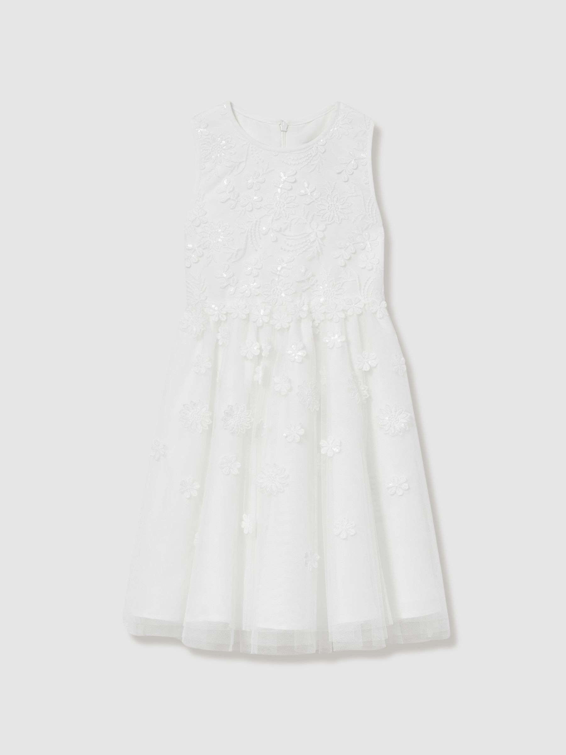 9-13 yrs Tulle Floral-Embroidered Bridesmaid Dress in Ivory - Image 2 of 4