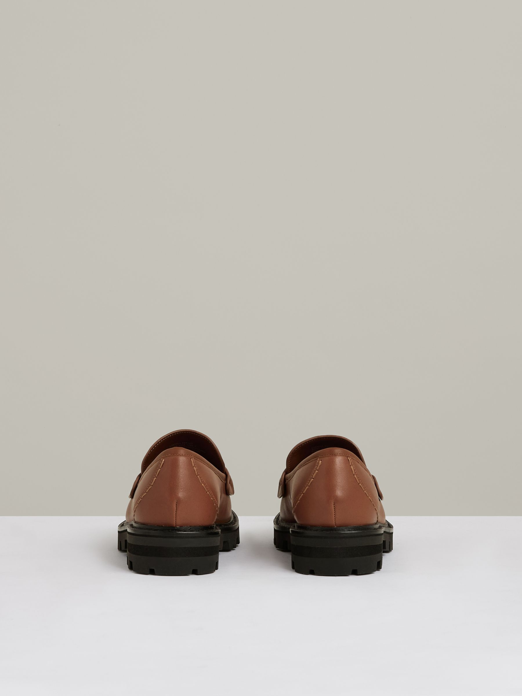 Leather Fringed Chunky Penny Loafers in Tan - Image 5 of 5