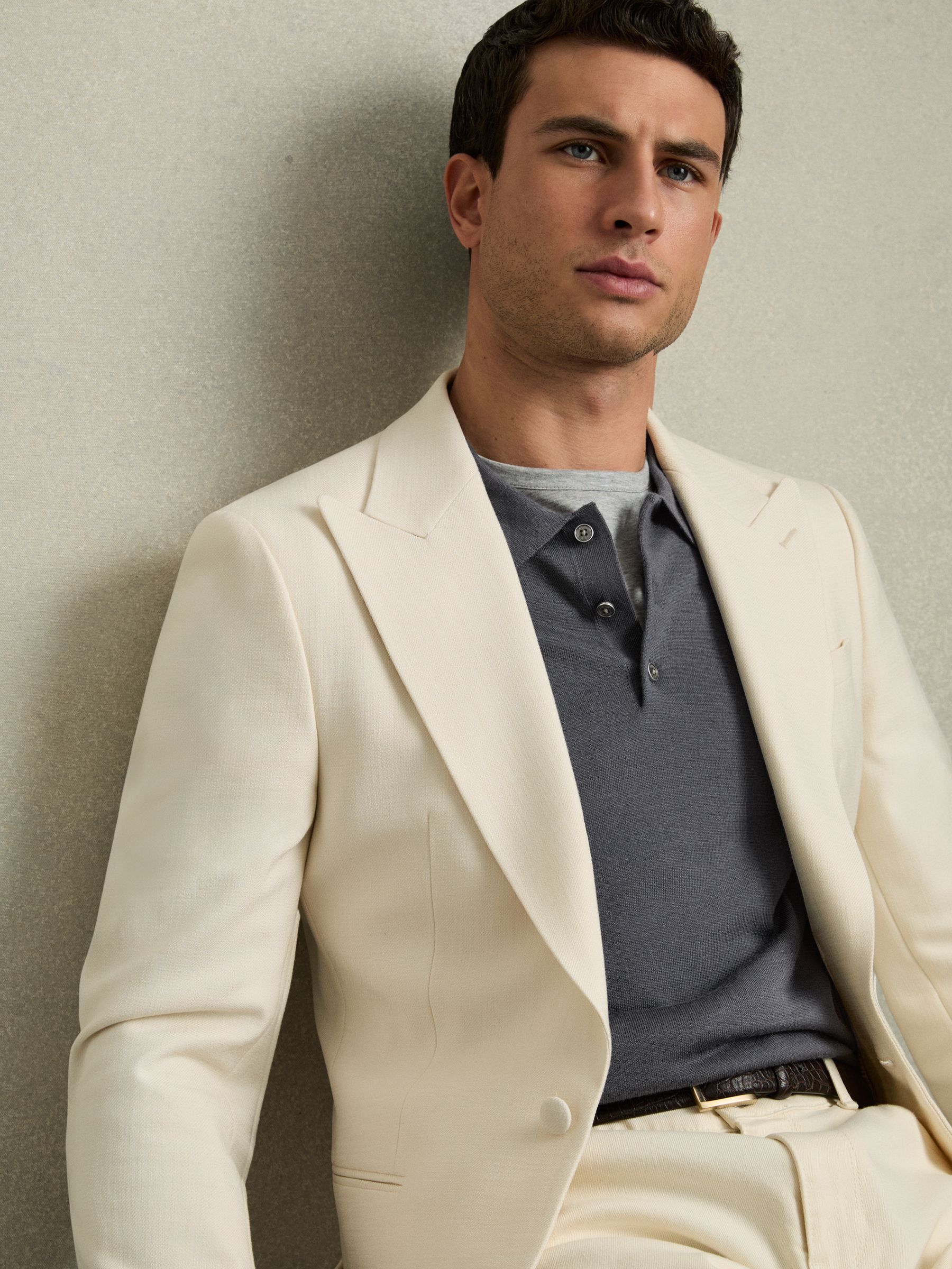 Merino Wool Long-Sleeve Polo Shirt in Blackend Blue - Image 5 of 6