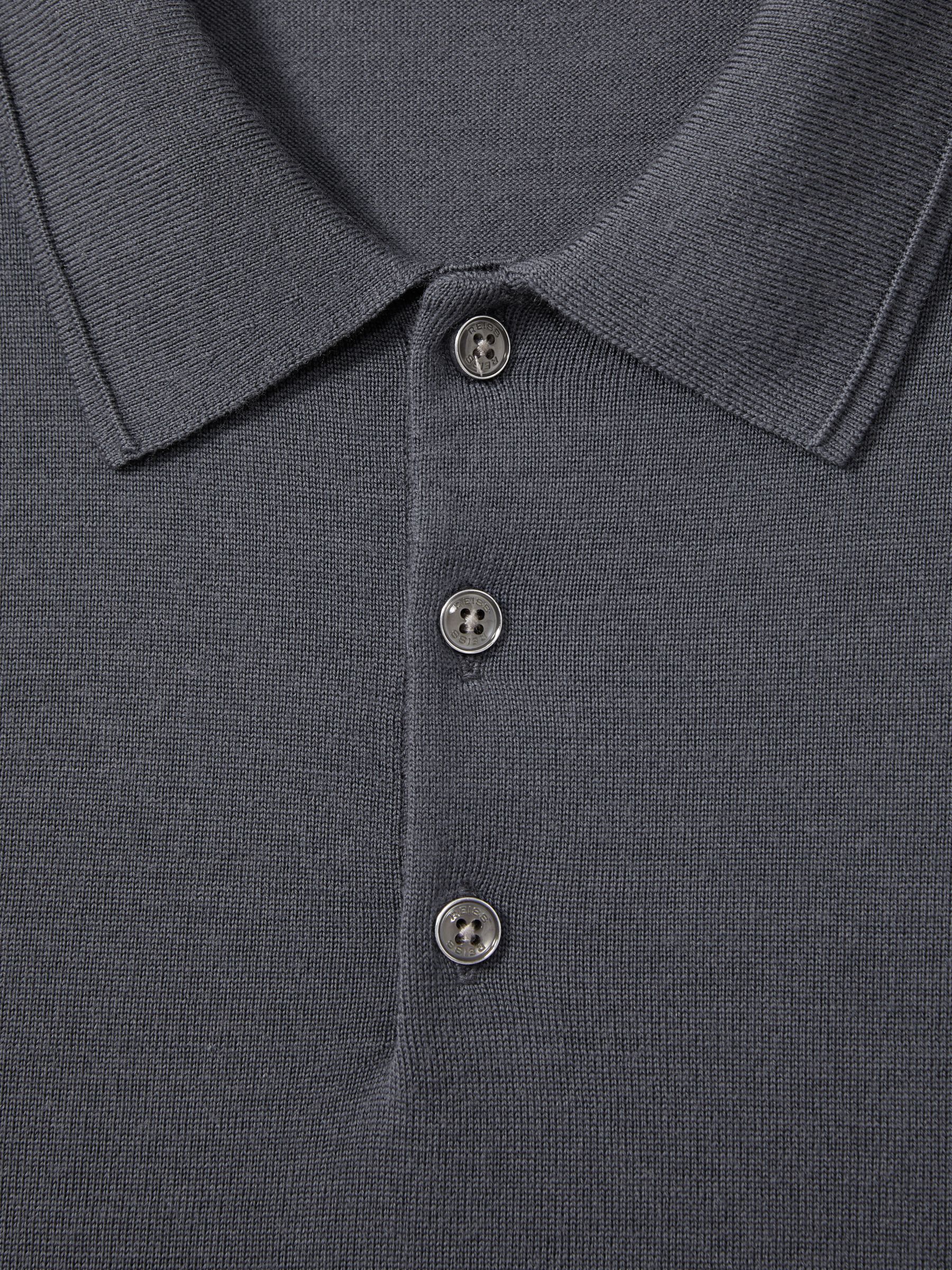 Merino Wool Long-Sleeve Polo Shirt in Blackend Blue - Image 6 of 6