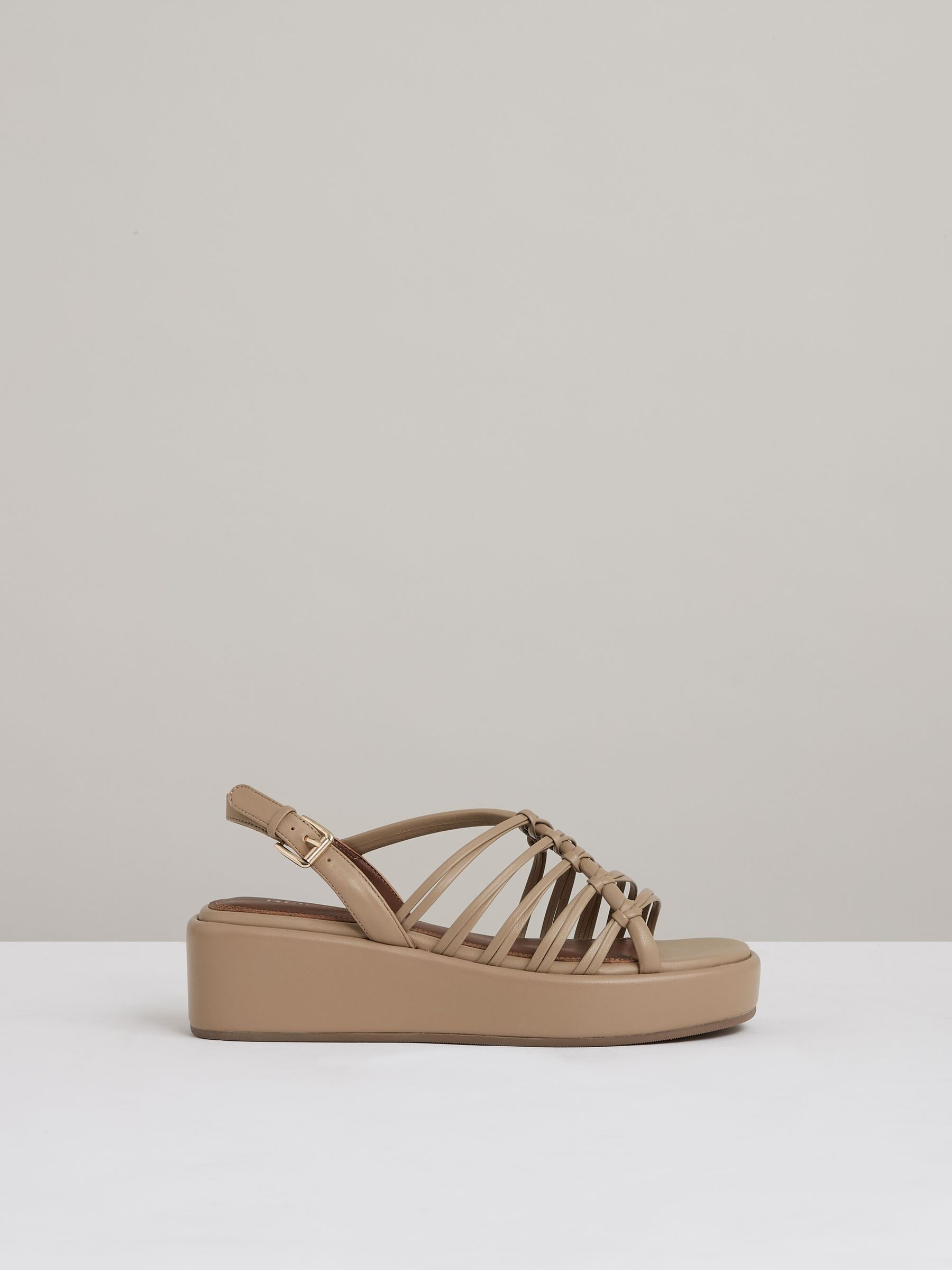 Leather Knot Strappy Platform Sandals in Beige - Image 1 of 5