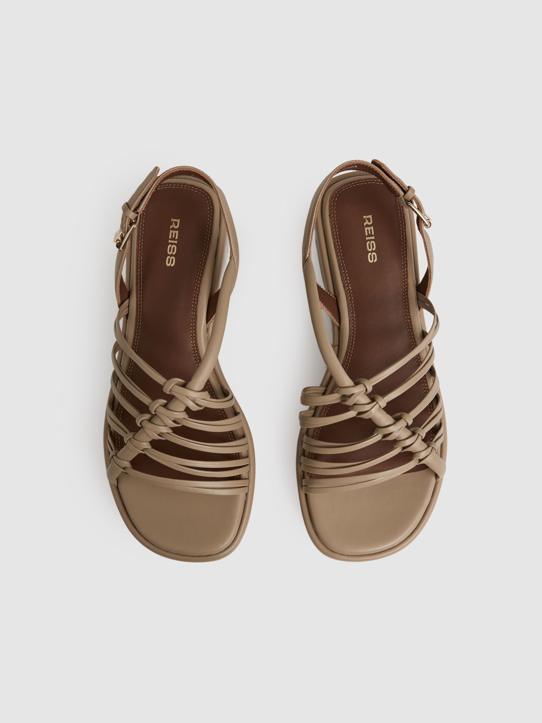 Leather Knot Strappy Platform Sandals in Beige - Image 3 of 5