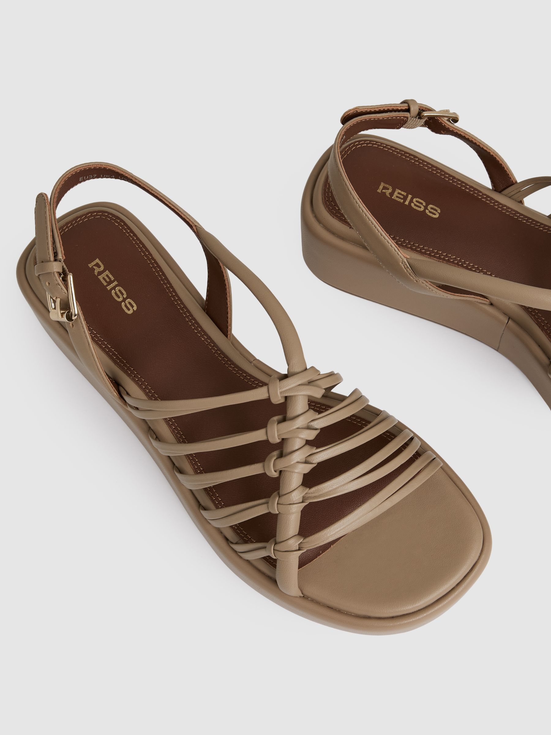 Leather Knot Strappy Platform Sandals in Beige - Image 4 of 5