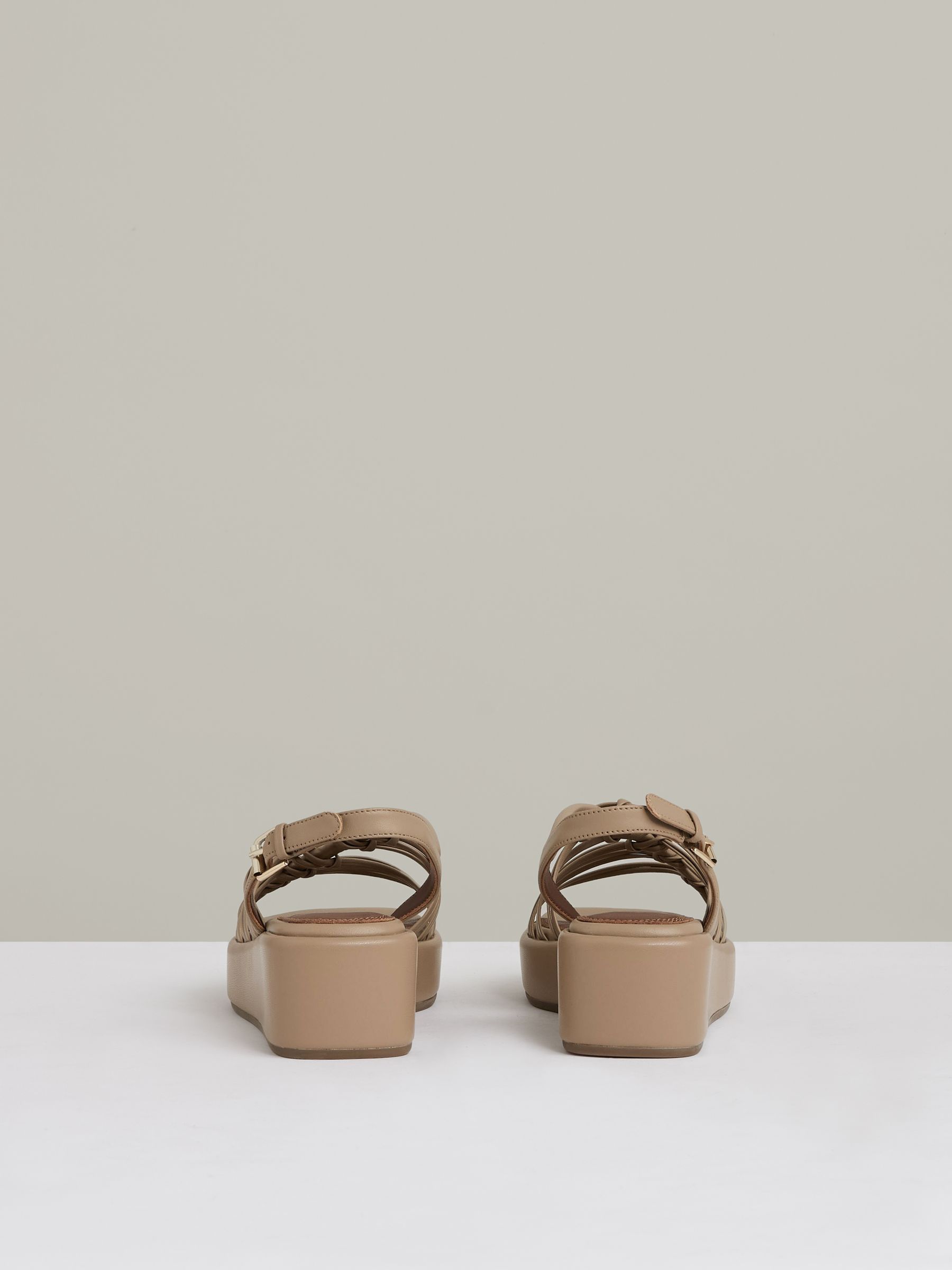 Leather Knot Strappy Platform Sandals in Beige - image 3