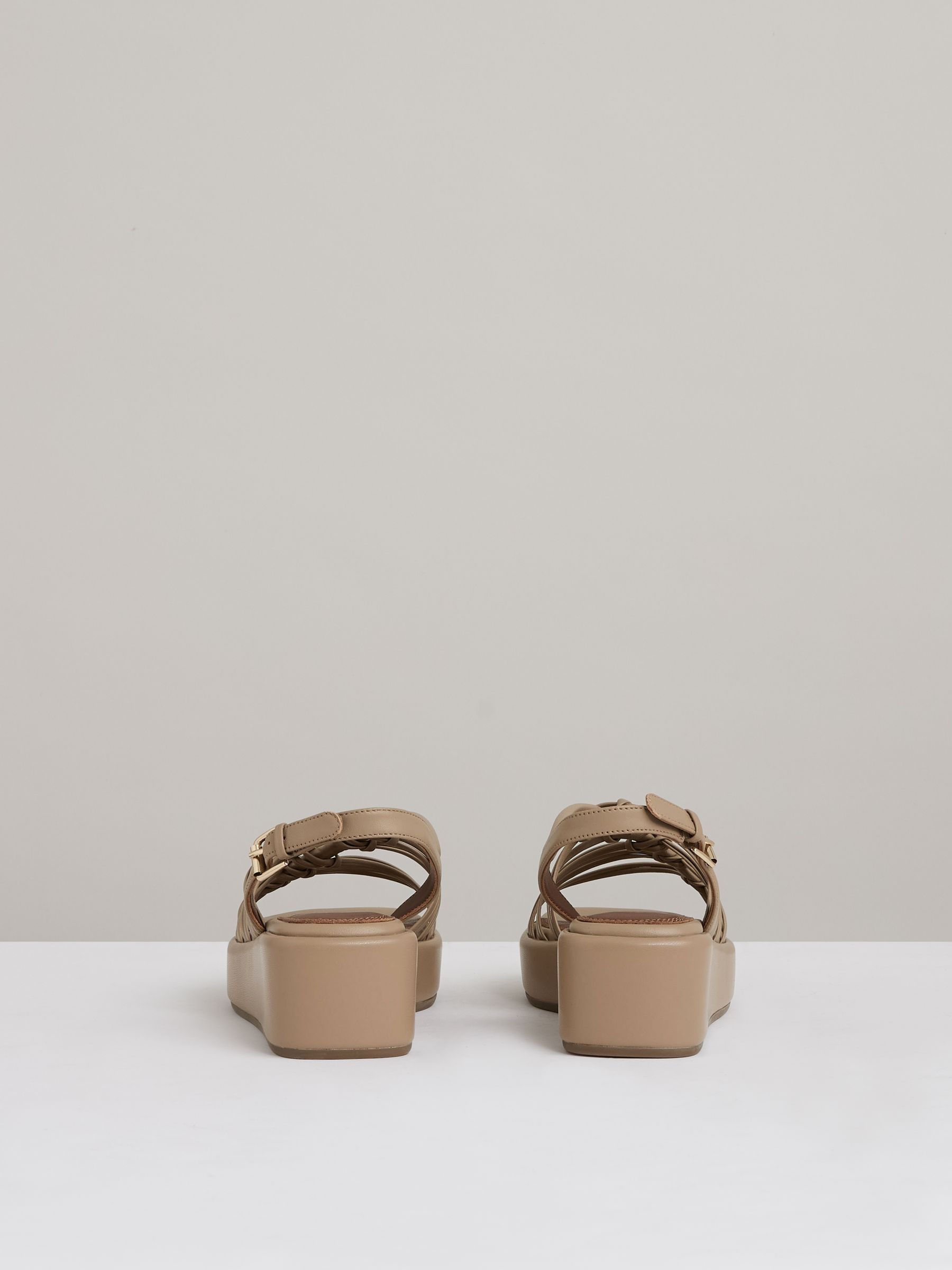 Leather Knot Strappy Platform Sandals in Beige - Image 5 of 5