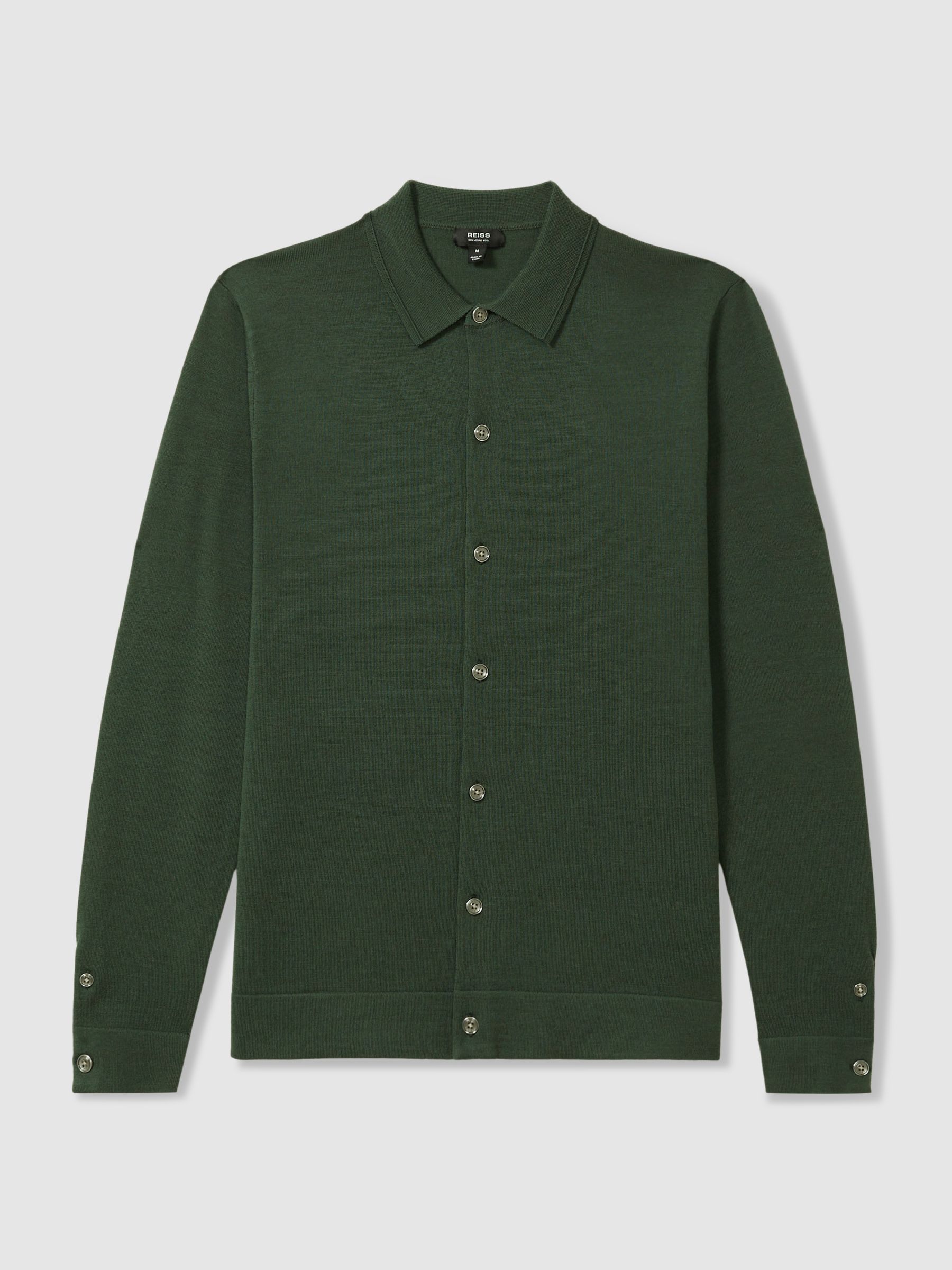 Merino Wool Button-Through Cardigan in Dark Kale Green - Image 2 of 4