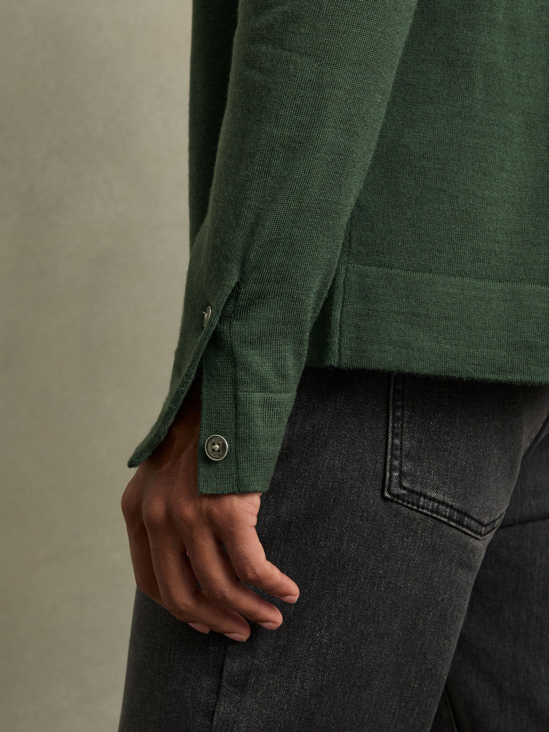 Merino Wool Button-Through Cardigan in Dark Kale Green - Image 4 of 4