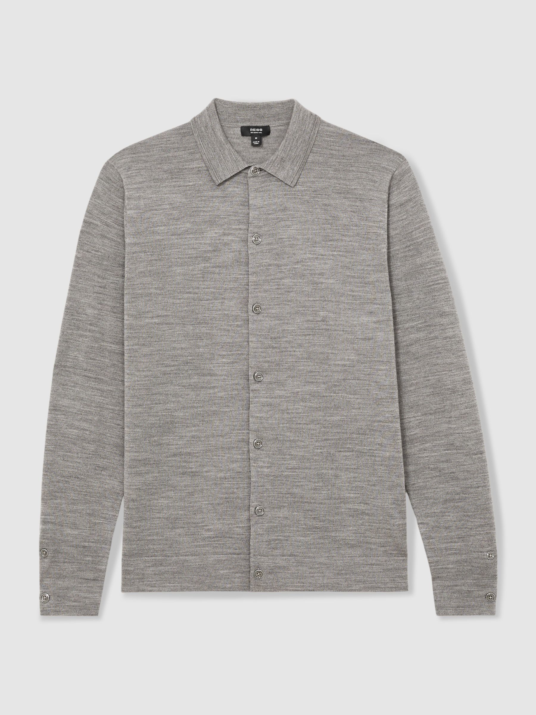 Merino Wool Button-Through Cardigan in Warm Grey Melange - Image 2 of 7