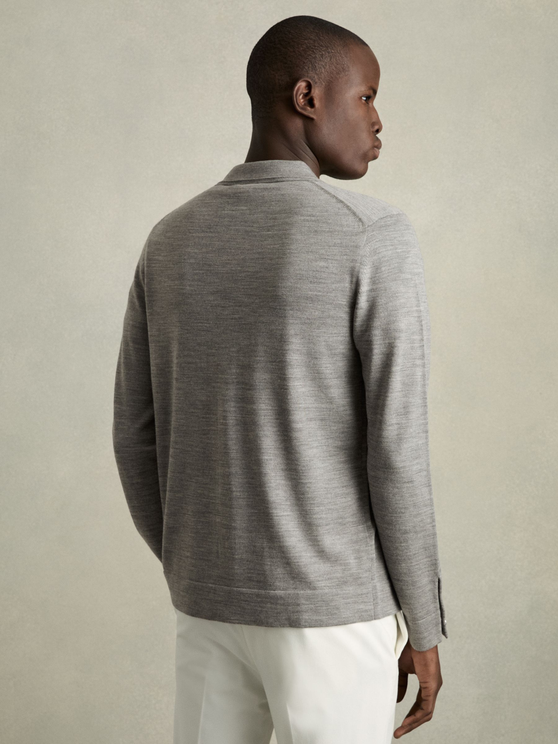 Merino Wool Button-Through Cardigan in Warm Grey Melange - Image 5 of 7