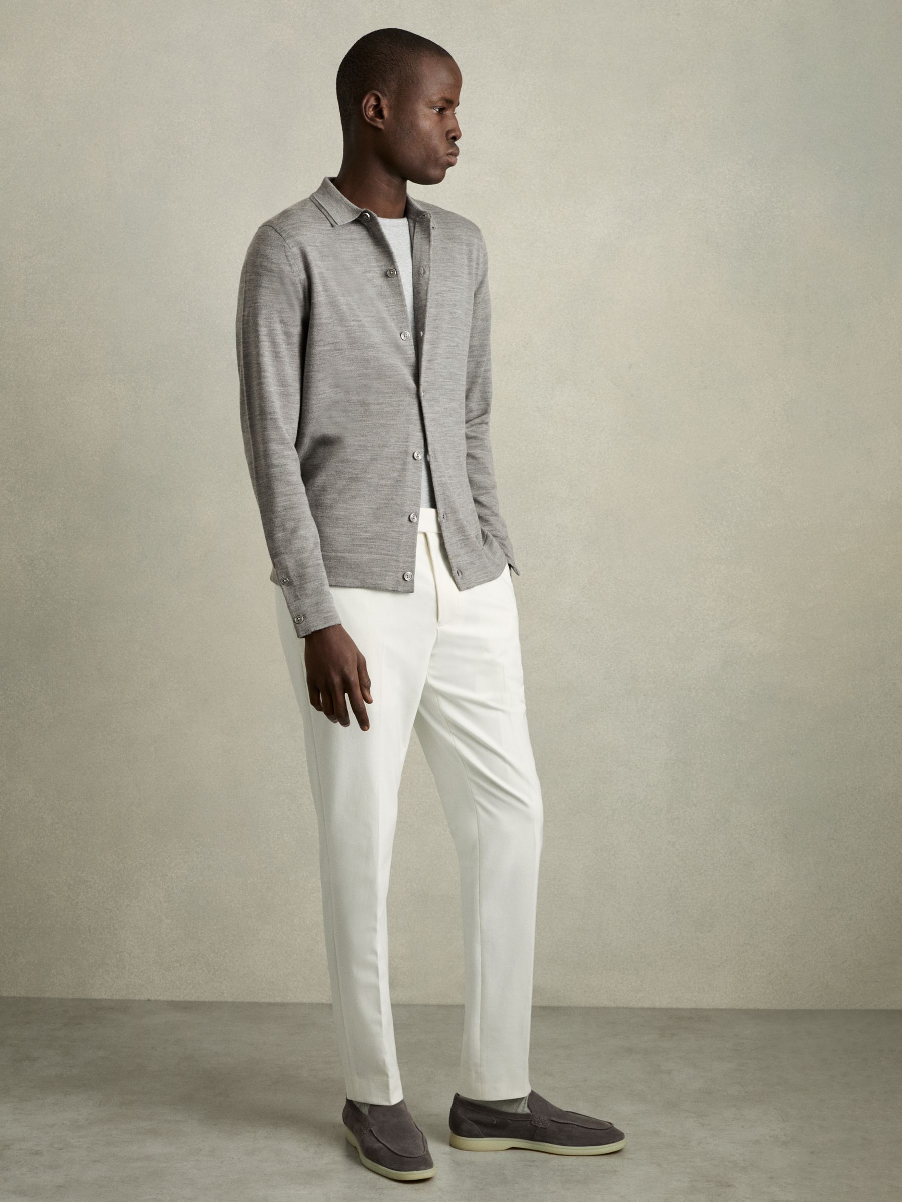 Merino Wool Button-Through Cardigan in Warm Grey Melange - Image 6 of 7