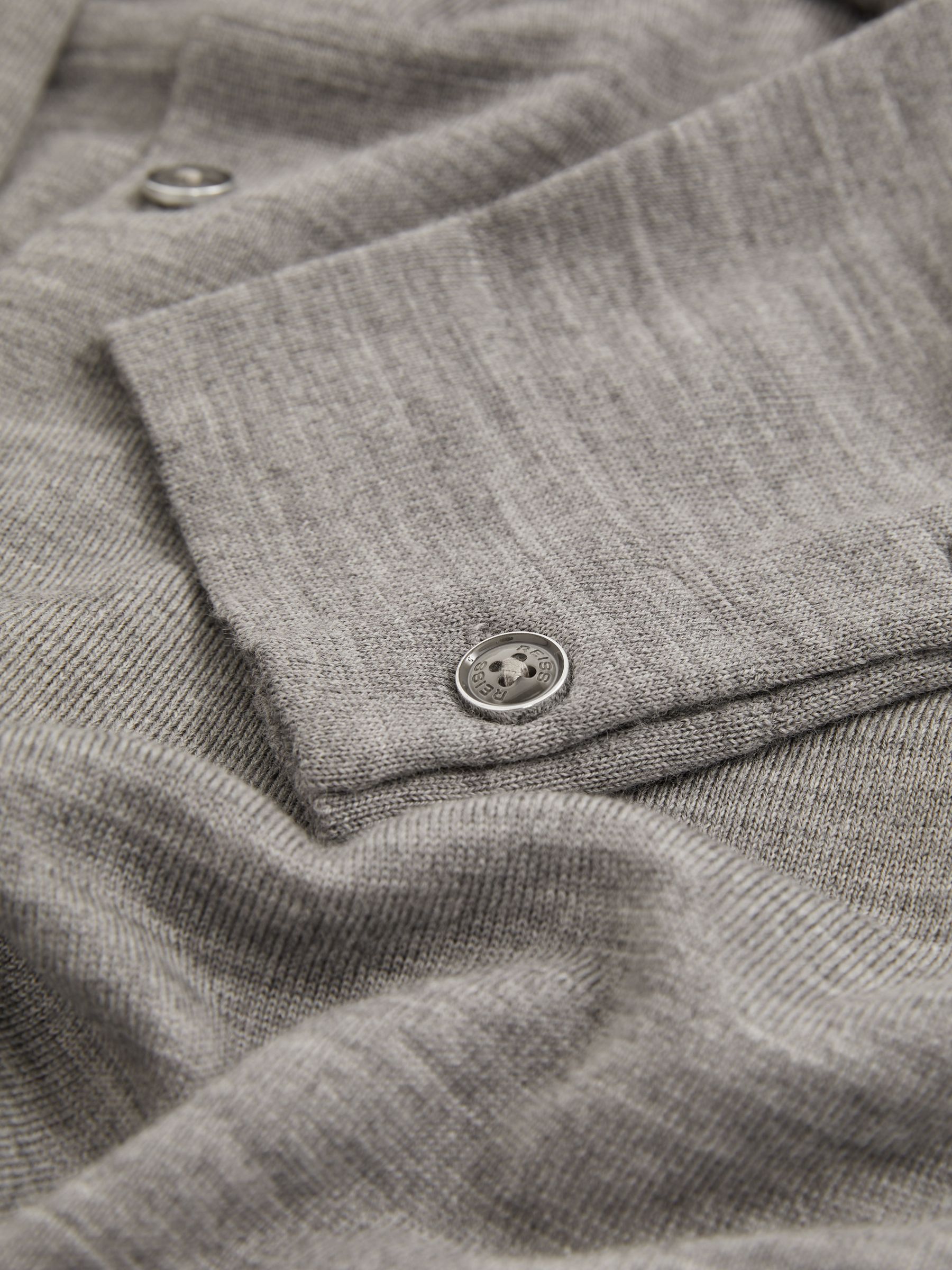 Merino Wool Button-Through Cardigan in Warm Grey Melange - Image 7 of 7