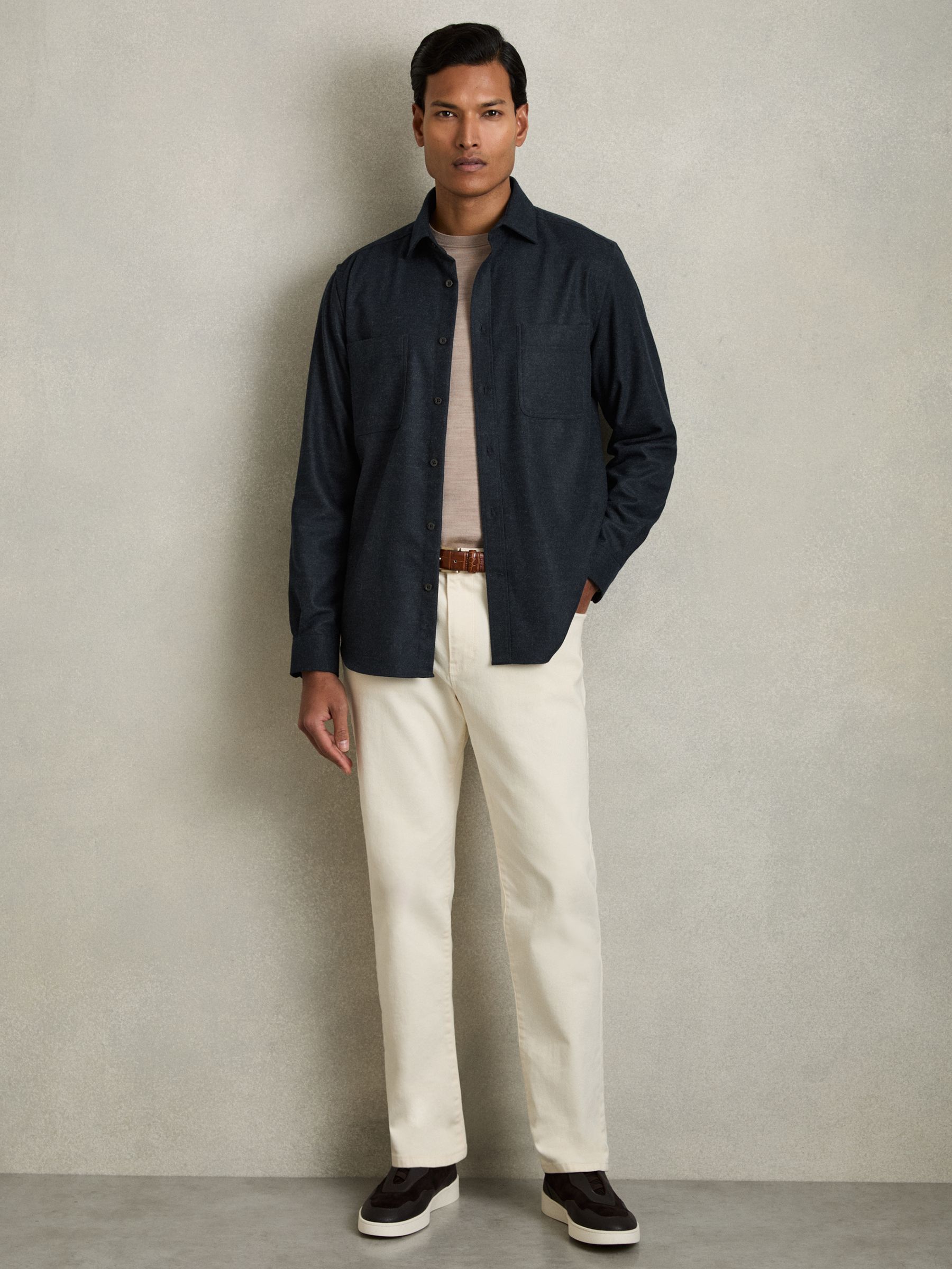 Twin-Pocket Button-Through Overshirt in Navy - Image 3 of 6
