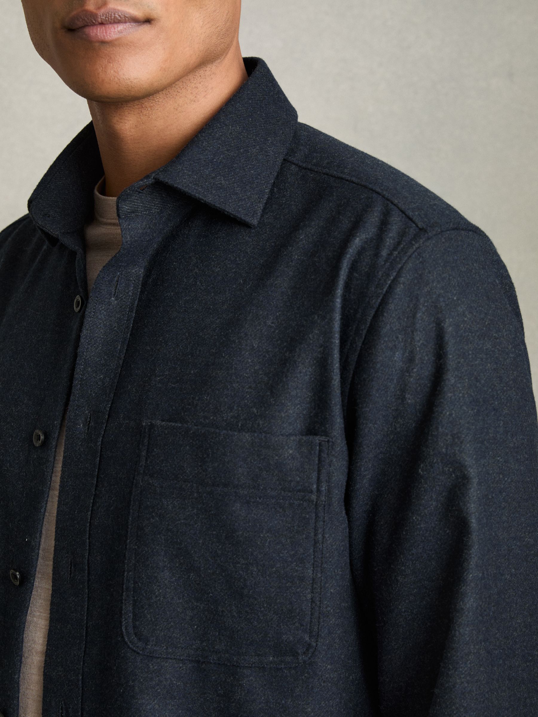 Twin-Pocket Button-Through Overshirt in Navy - Image 4 of 6