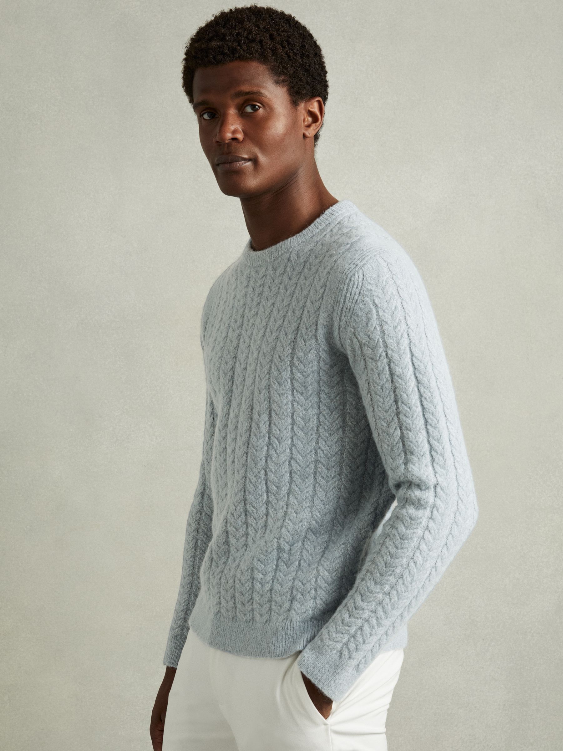 Cabled Jumper with Wool and Alpaca in Soft Blue - Image 1 of 6