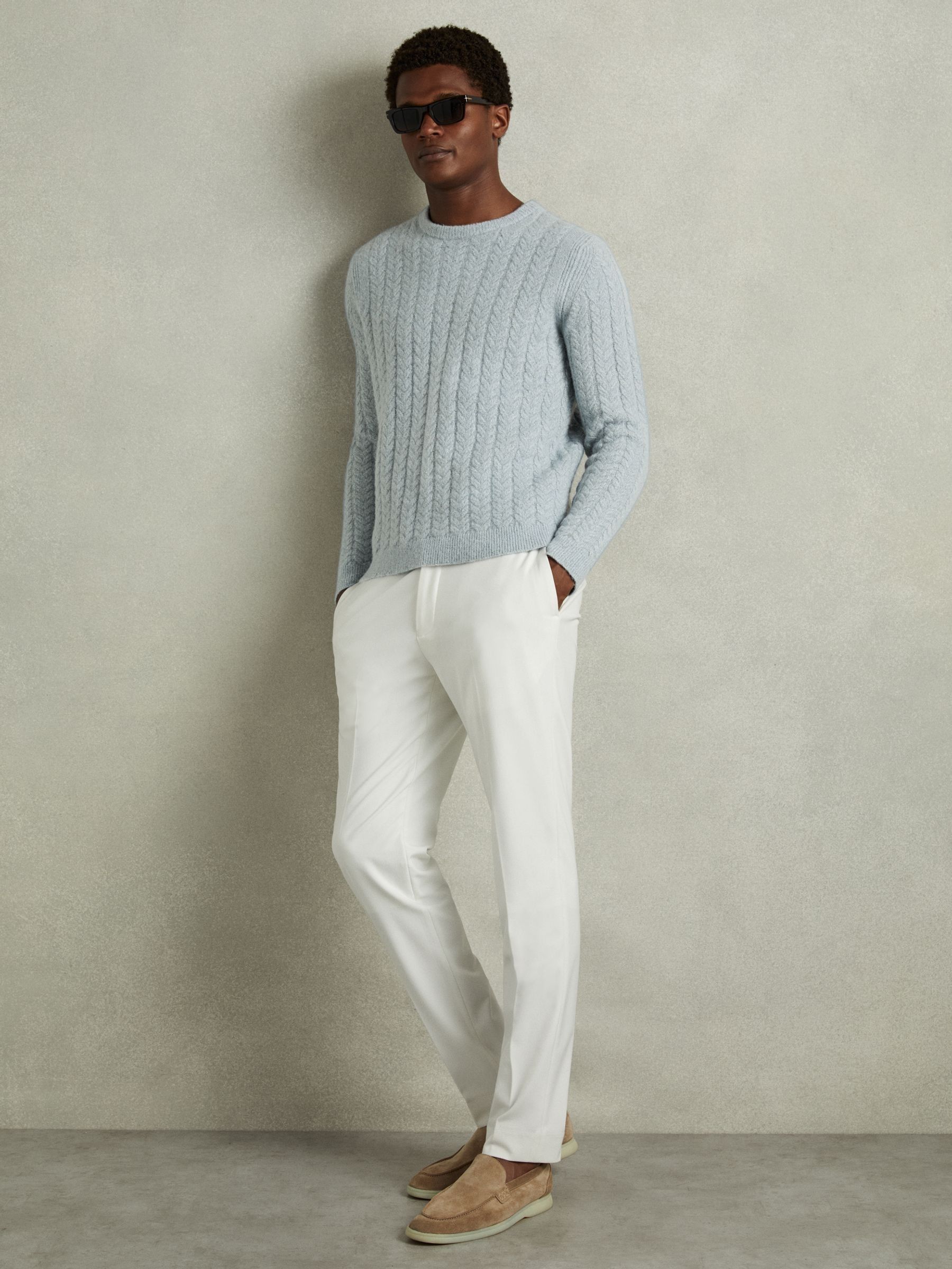 Cabled Jumper with Wool and Alpaca in Soft Blue - Image 3 of 6
