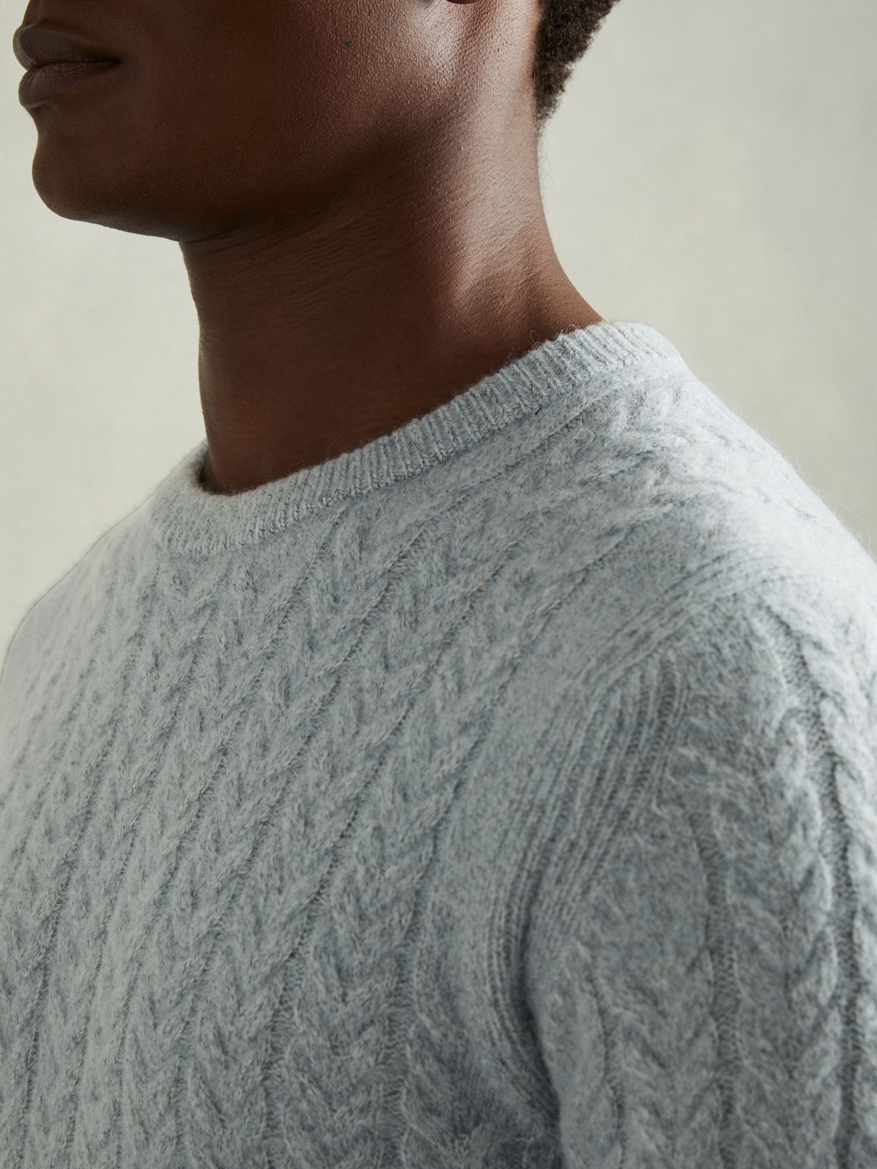 Cabled Jumper with Wool and Alpaca in Soft Blue - Image 4 of 6