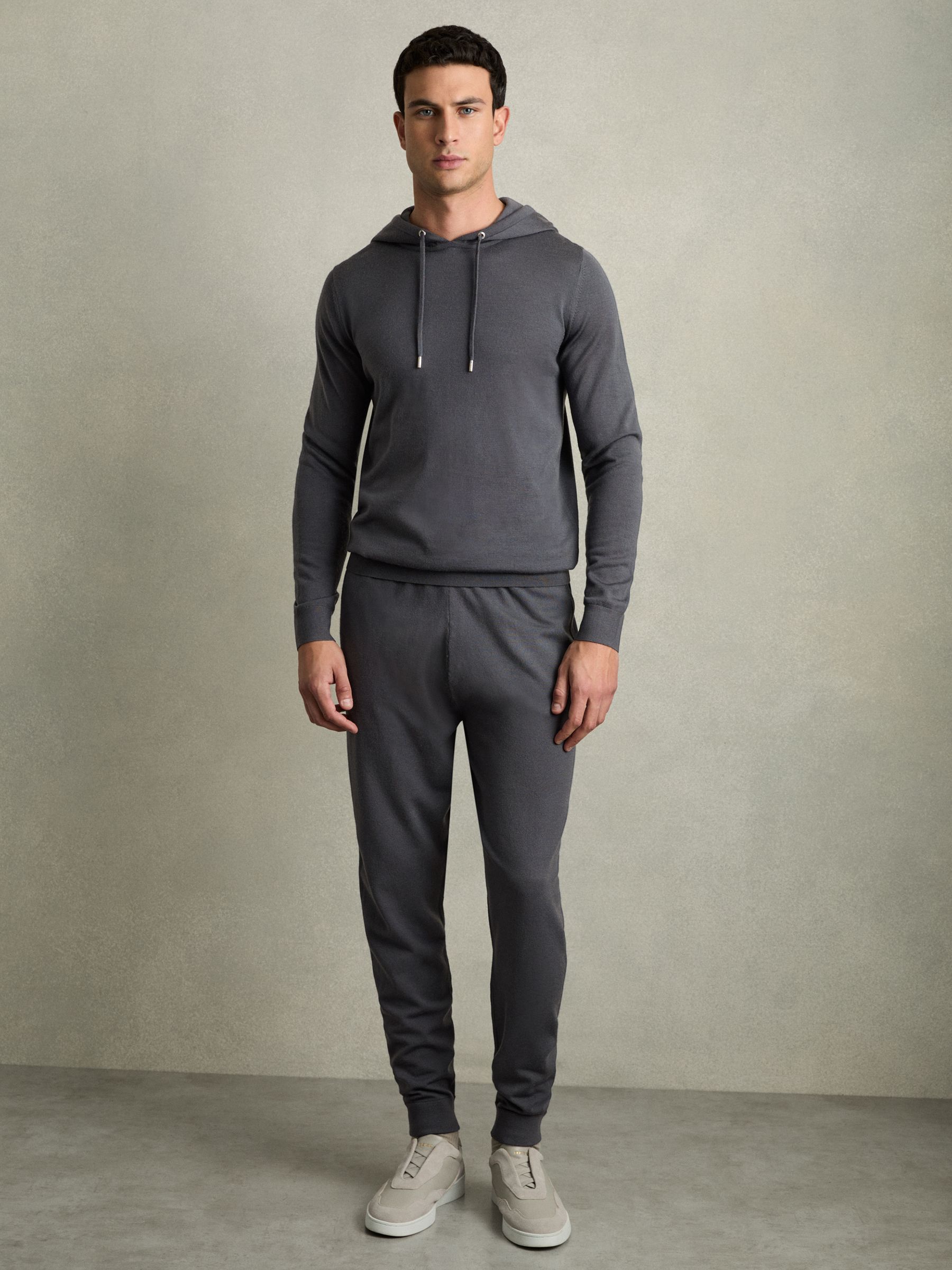 Merino Wool Drawstring Hoodie in Blackend Blue - Image 3 of 6
